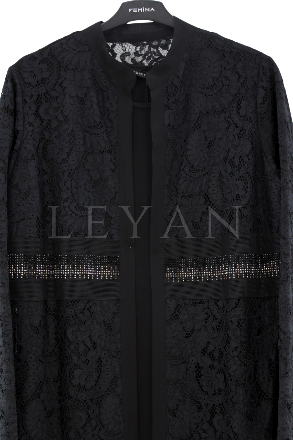 Femina Güpür Ceket Takım-LYN04684 Siyah