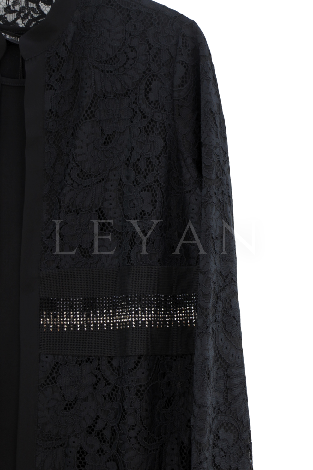 Femina Güpür Ceket Takım-LYN04684 Siyah