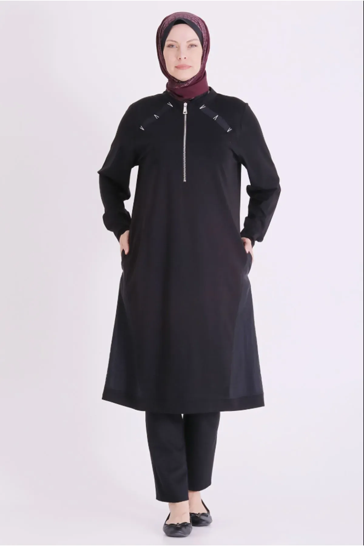 Behrem Fermuarlı Tunik-LYN04688 Siyah