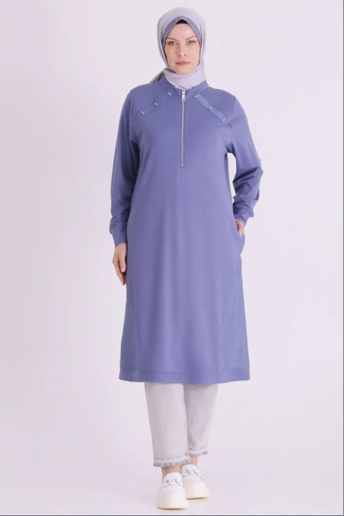 Behrem Fermuarlı Tunik-LYN04688 Morcivert