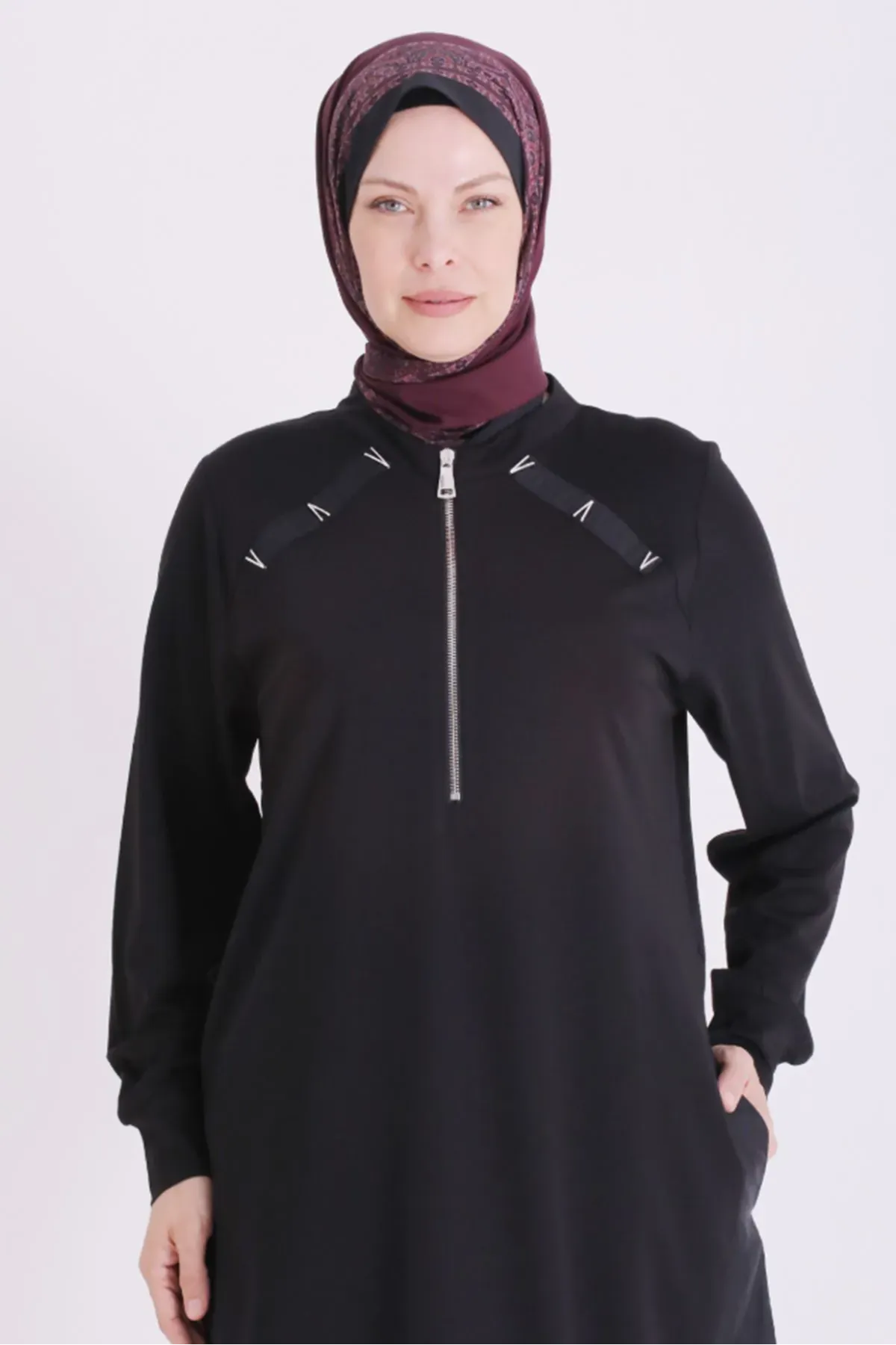 Behrem Fermuarlı Tunik-LYN04688 Siyah