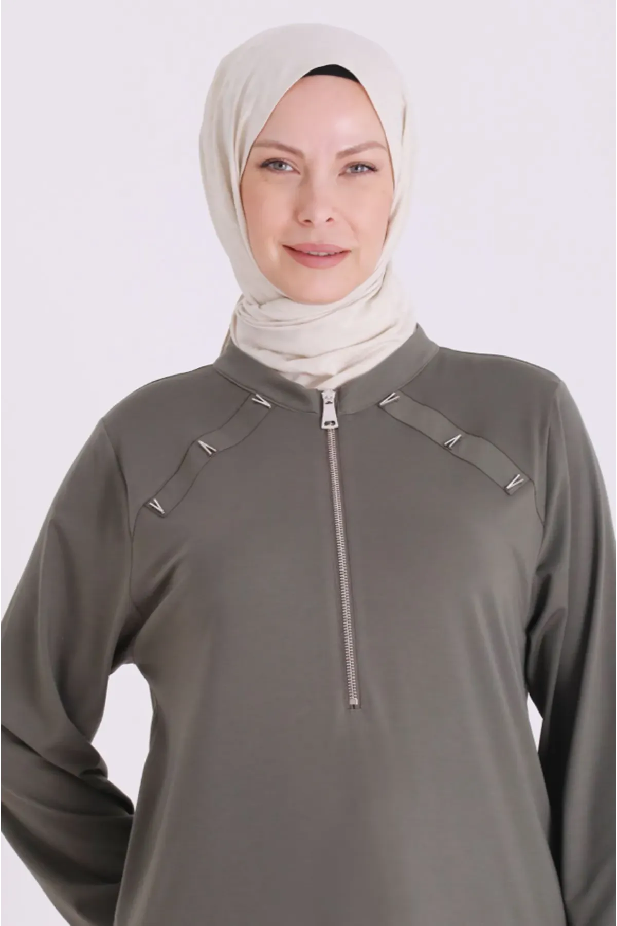 Behrem Fermuarlı Tunik-LYN04688 Yeşil