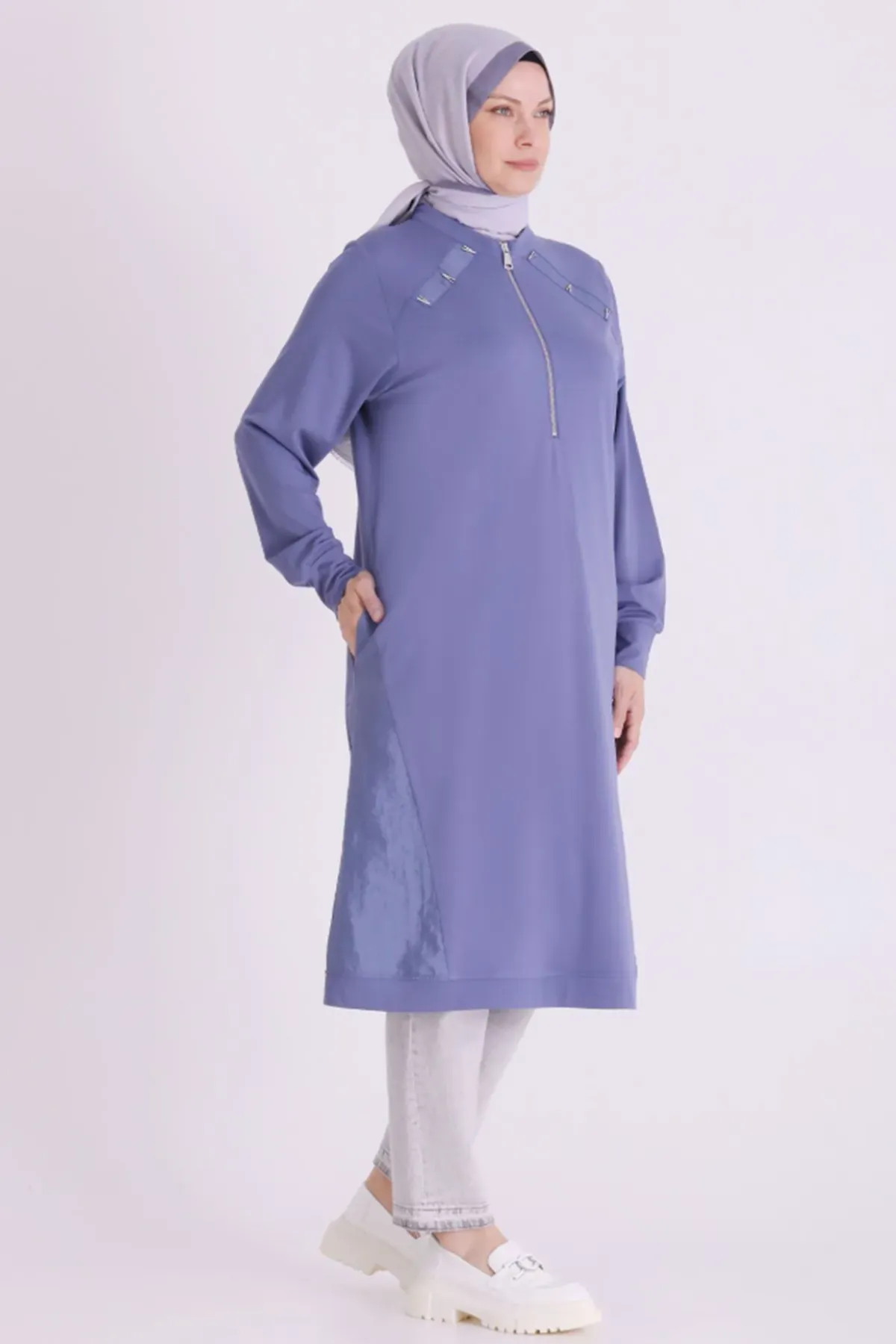 Behrem Fermuarlı Tunik-LYN04688 Morcivert