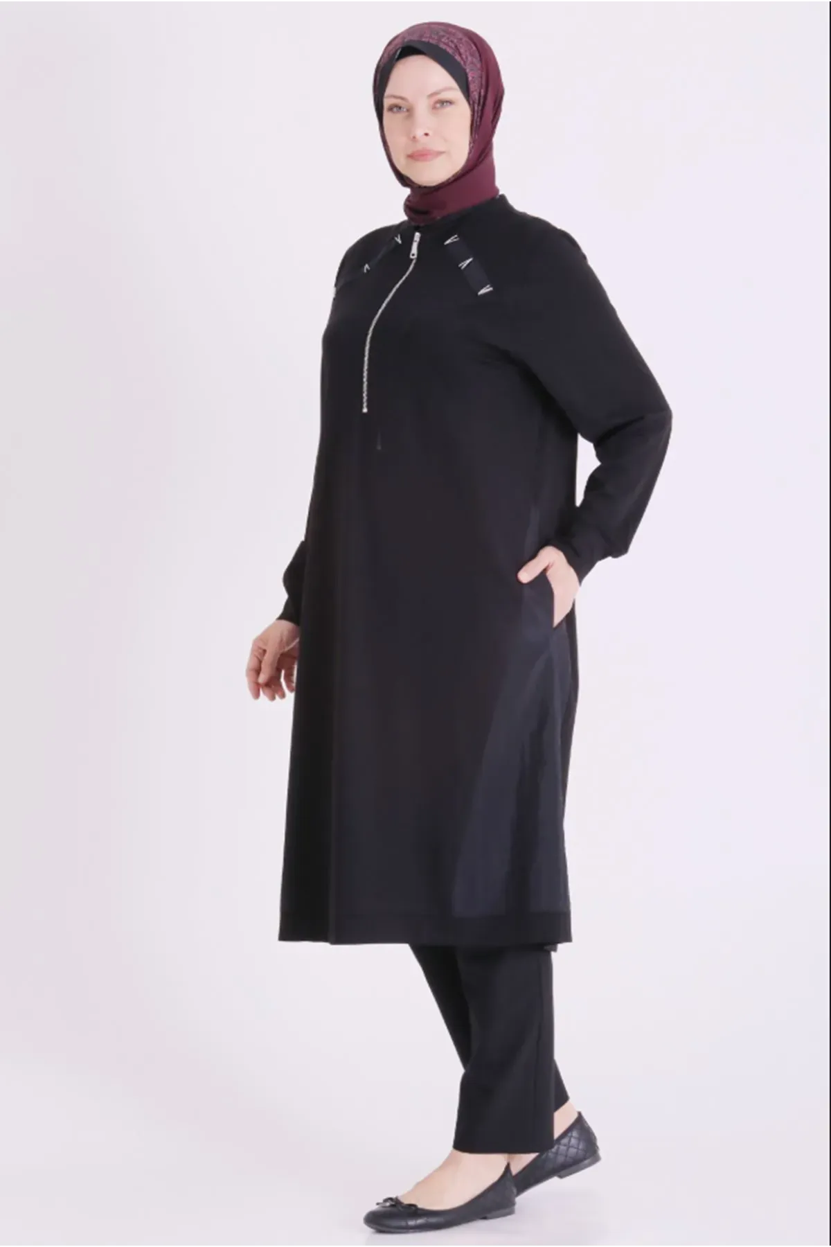 Behrem Fermuarlı Tunik-LYN04688 Siyah