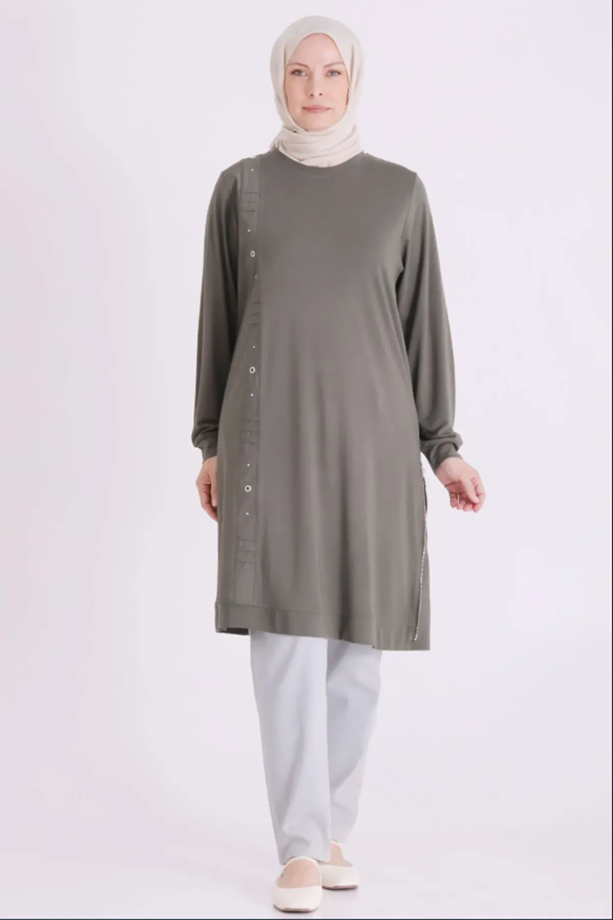 Behrem Fermuarlı Tunik-LYN04690 Yeşil