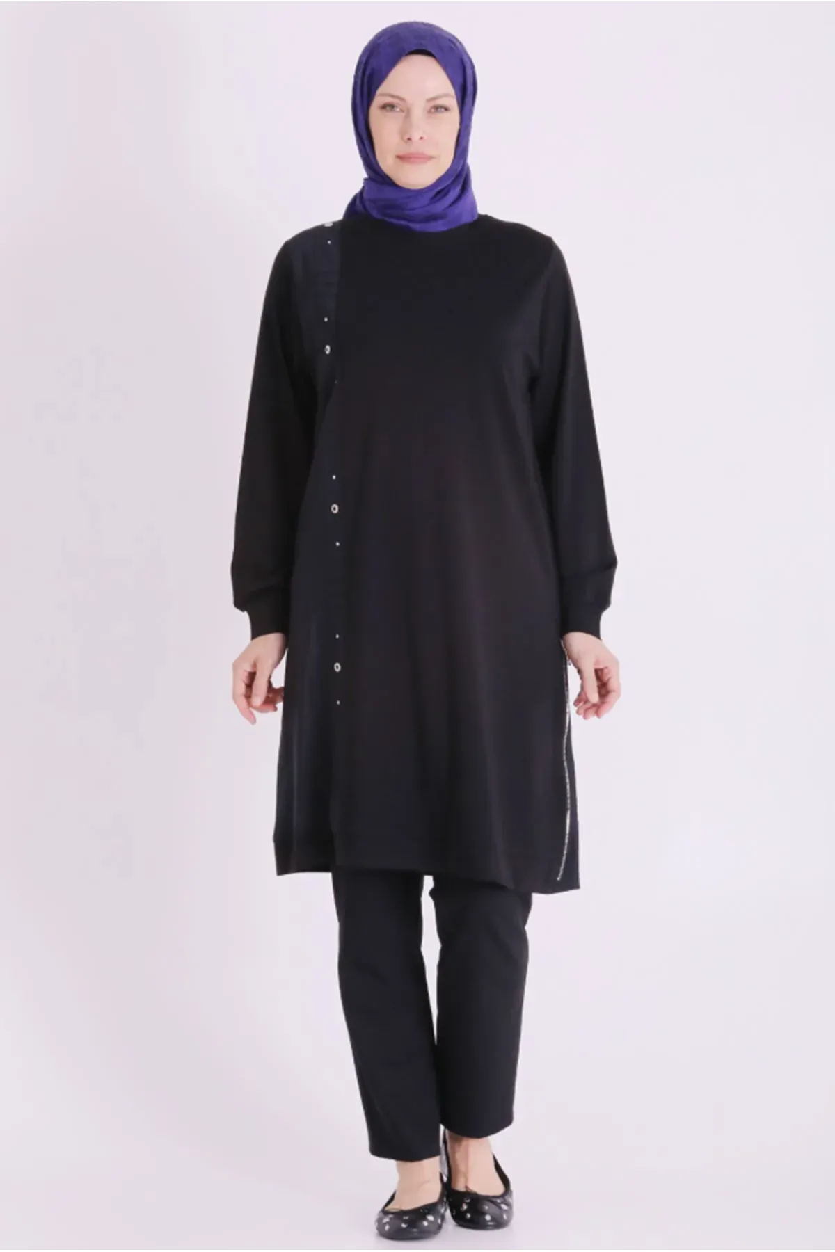 Behrem Fermuarlı Tunik-LYN04690 Siyah