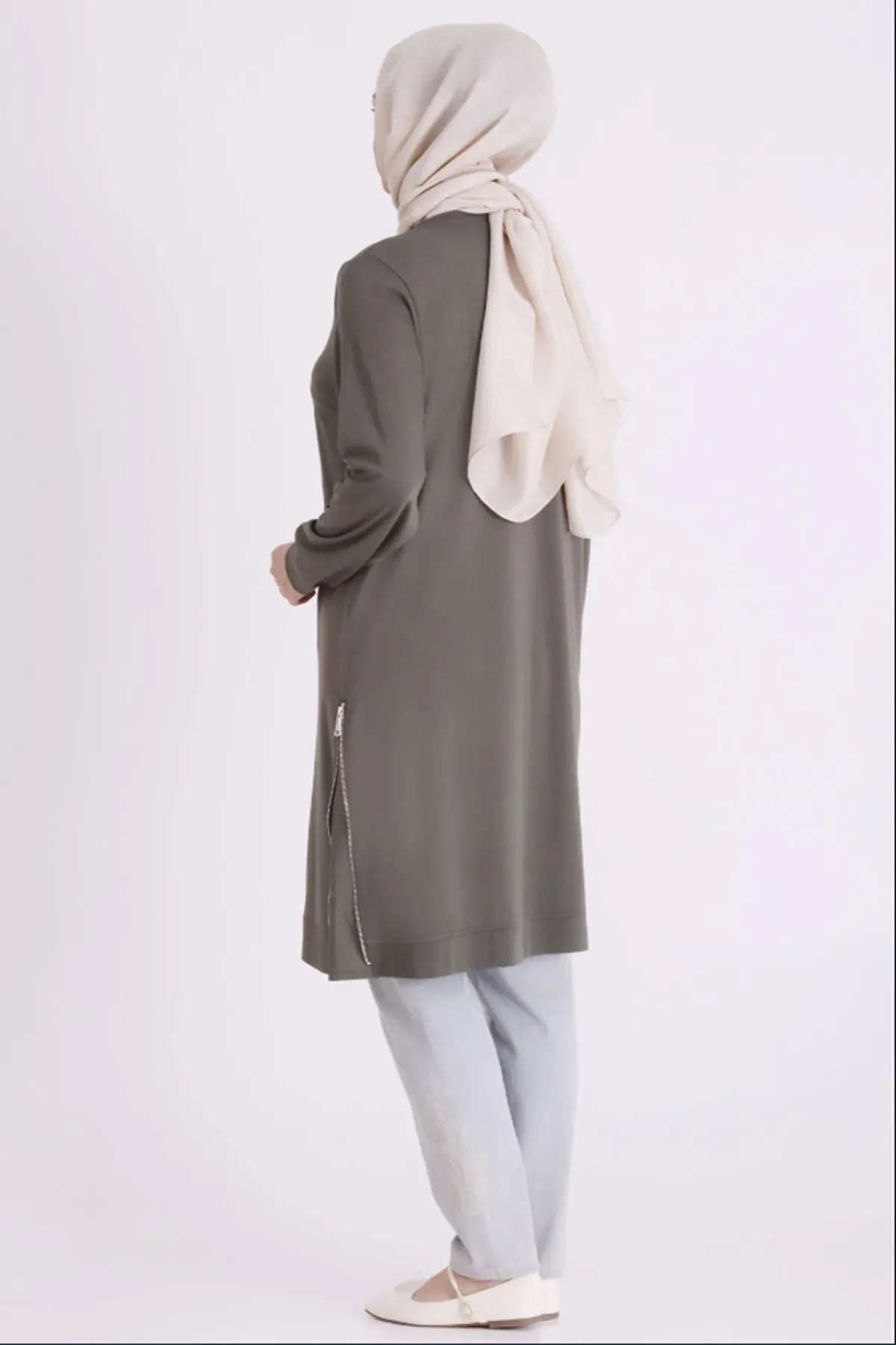 Behrem Fermuarlı Tunik-LYN04690 Yeşil