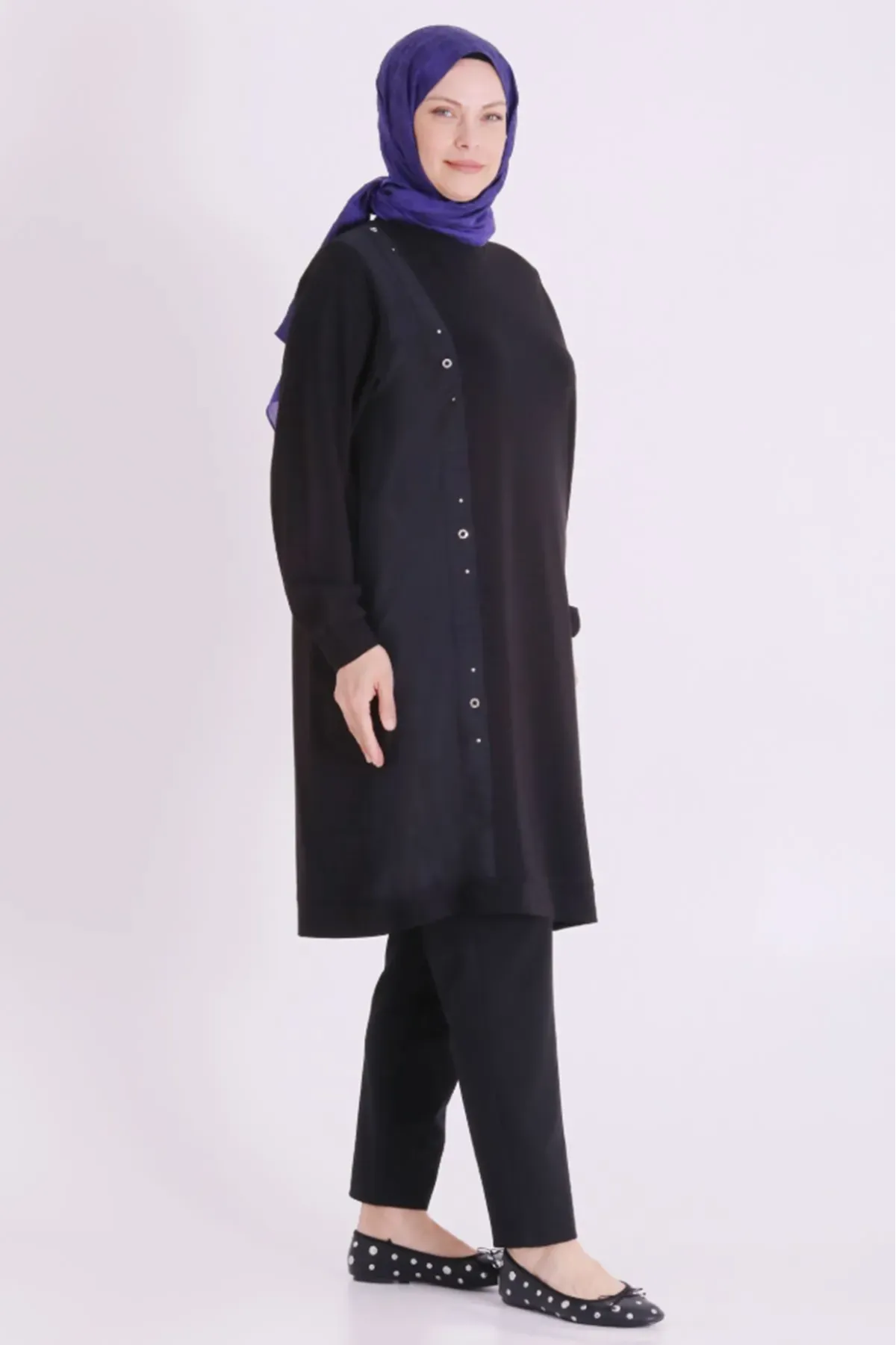Behrem Fermuarlı Tunik-LYN04690 Siyah