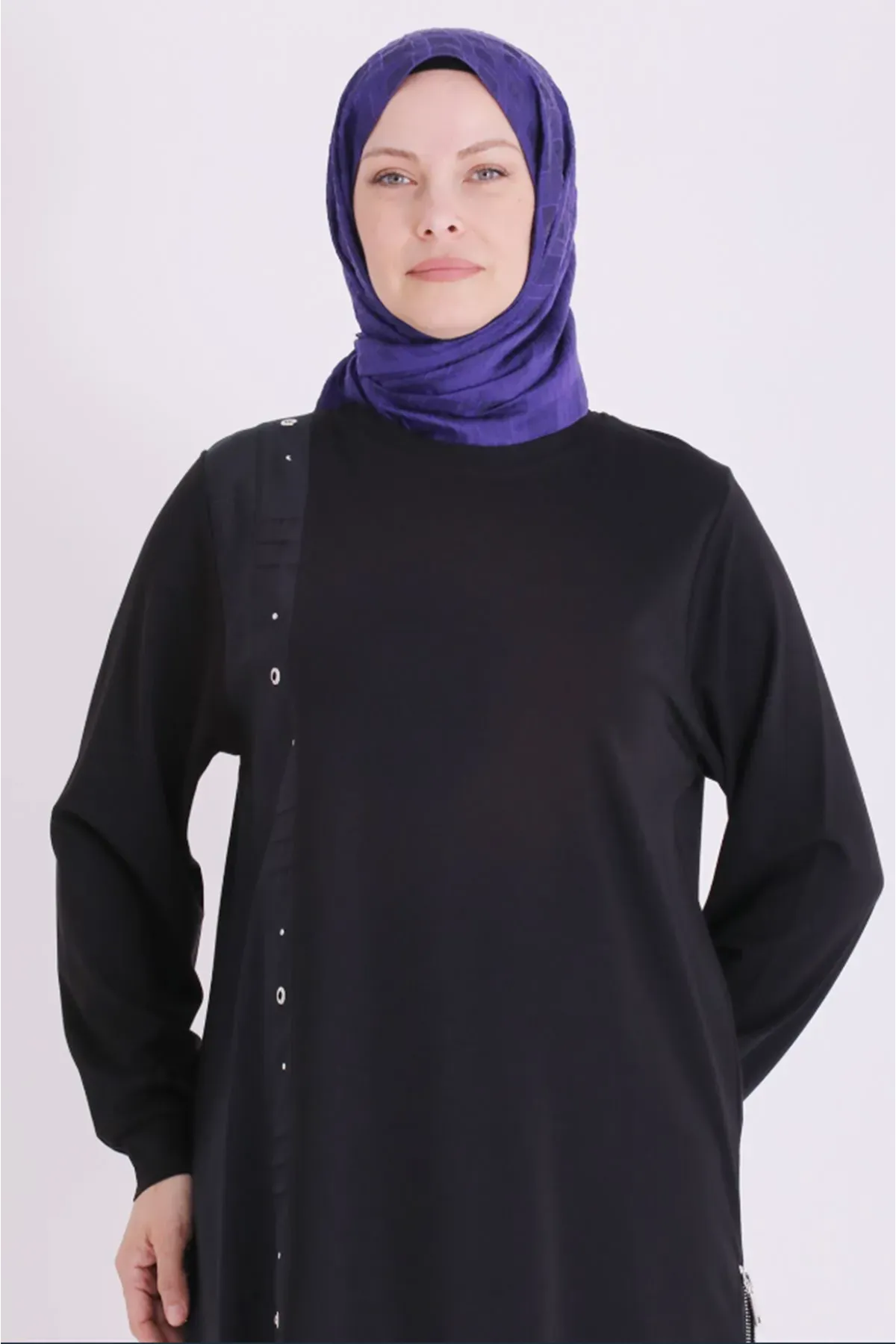 Behrem Fermuarlı Tunik-LYN04690 Siyah