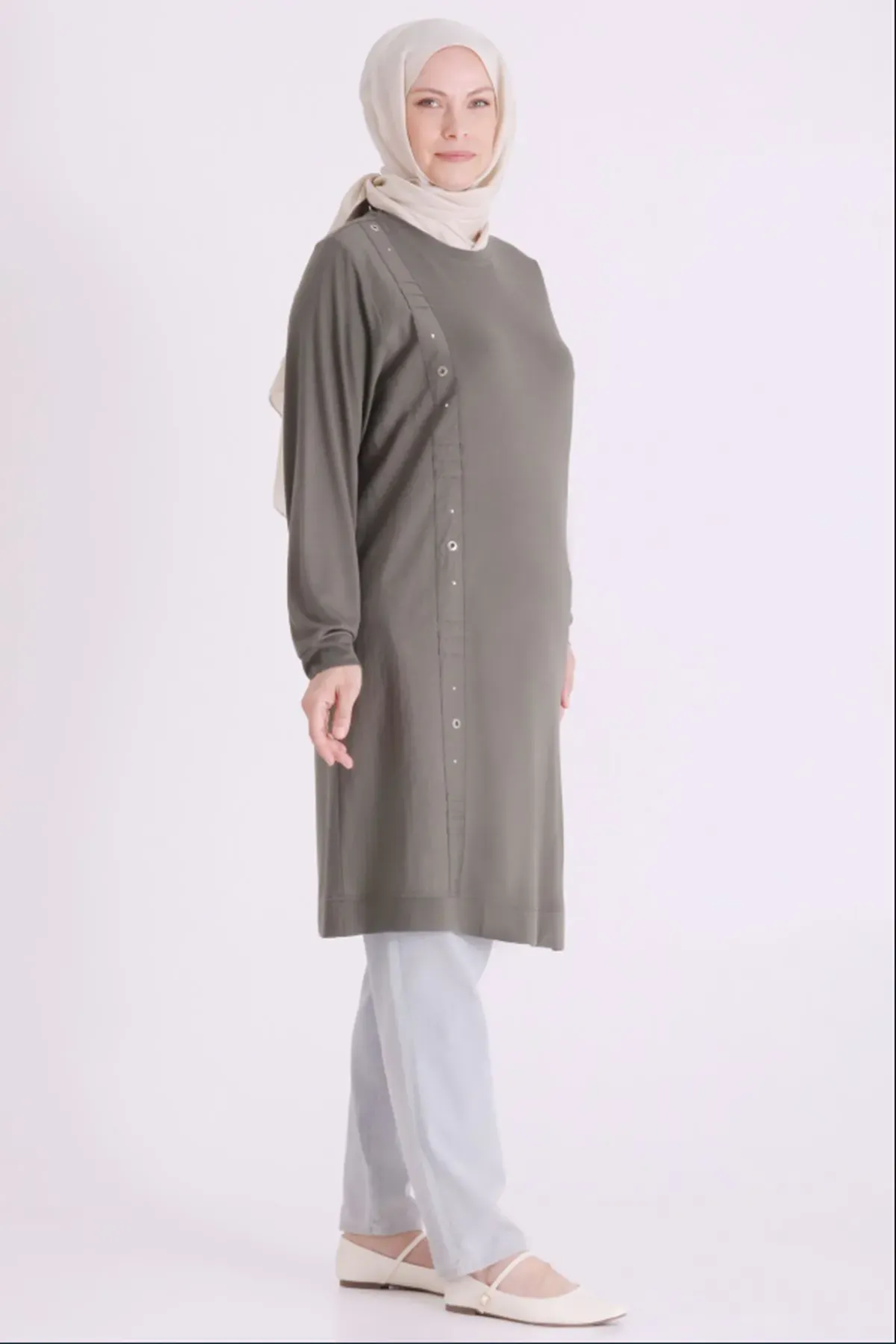 Behrem Fermuarlı Tunik-LYN04690 Yeşil