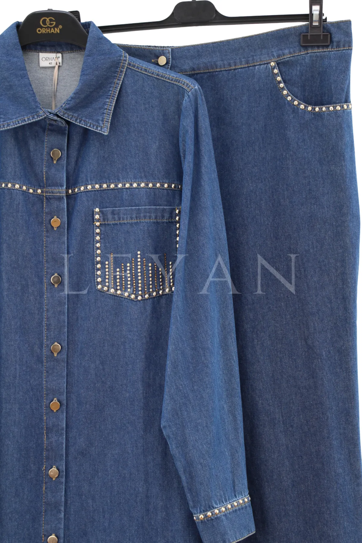 Orhan Store Zımba Detaylı Kot Takım-LYN04692 İndigo