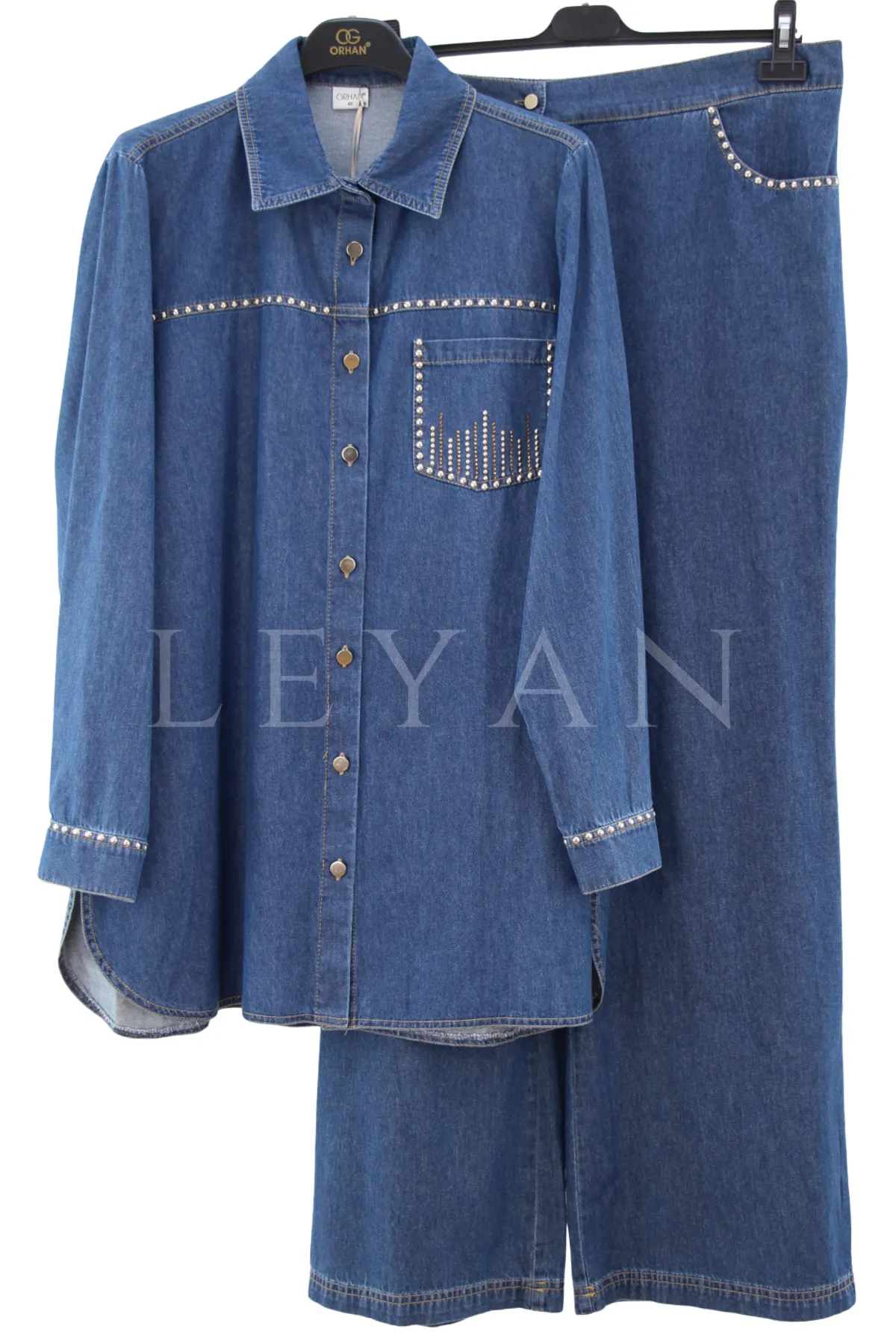 Orhan Store Zımba Detaylı Kot Takım-LYN04692 İndigo