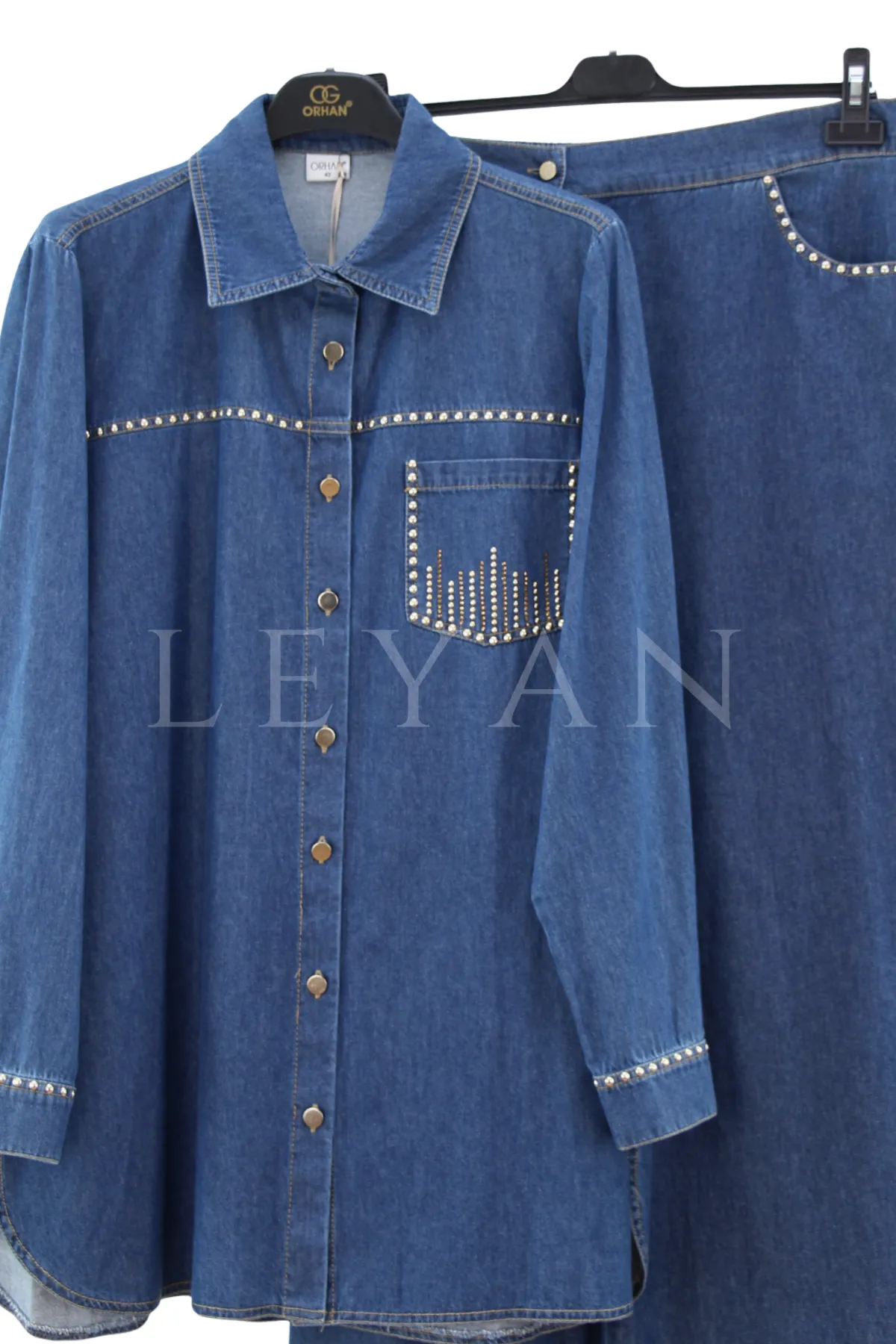Orhan Store Zımba Detaylı Kot Takım-LYN04692 İndigo