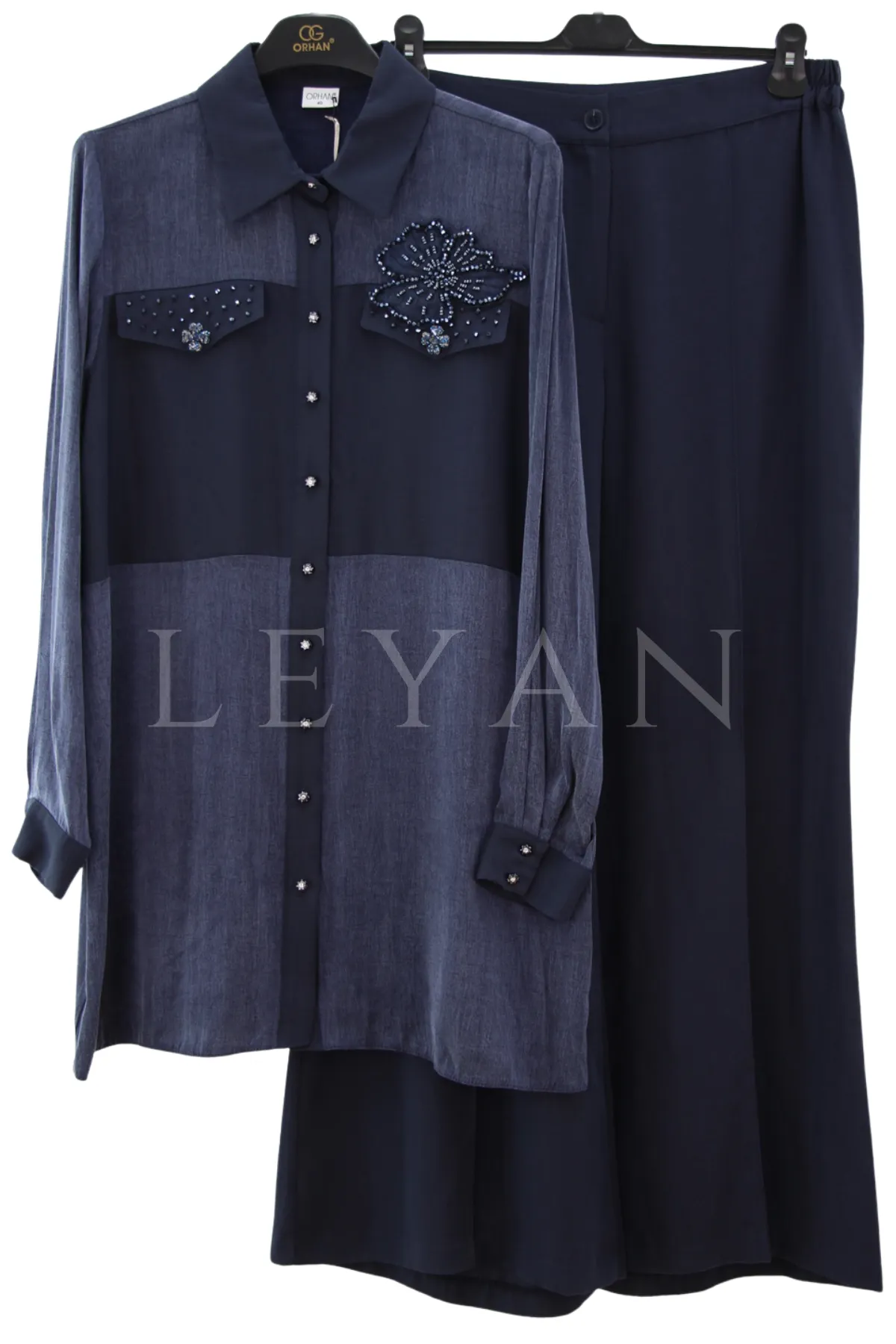 Orhan Store İşlemeli Qupra Takım-LYN04693 Lacivert