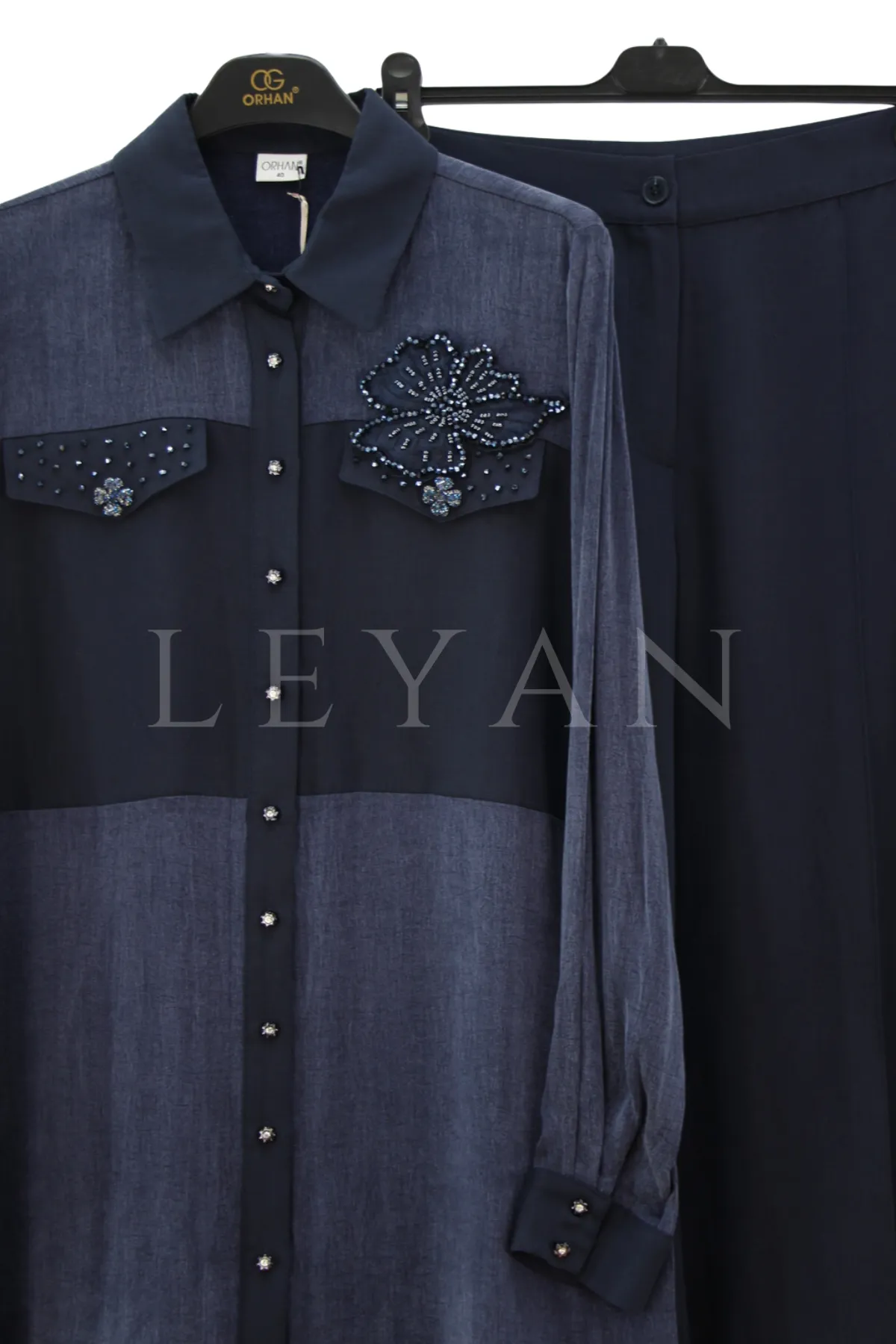 Orhan Store İşlemeli Qupra Takım-LYN04693 Lacivert