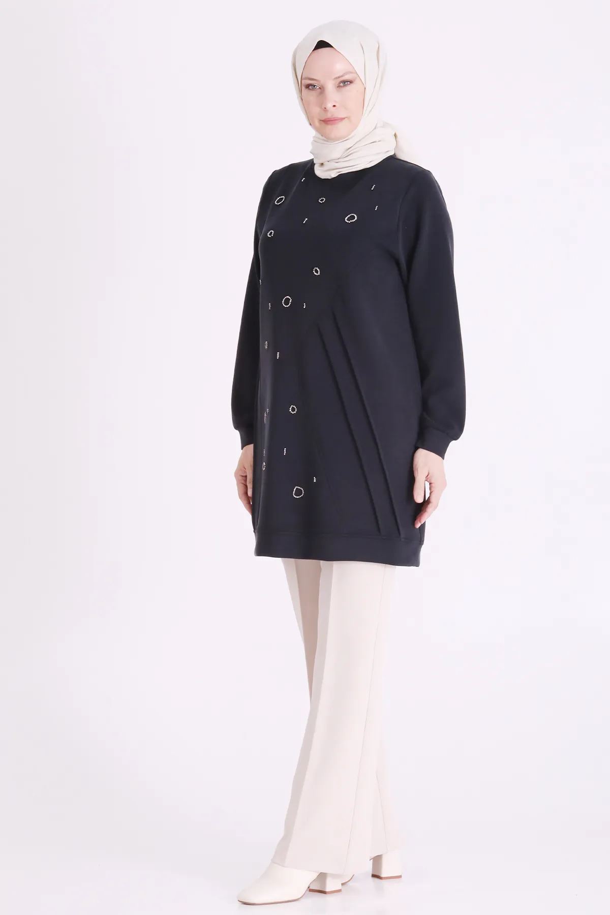 Behrem Taş İşlemeli Tunik-LYN04698 Siyah