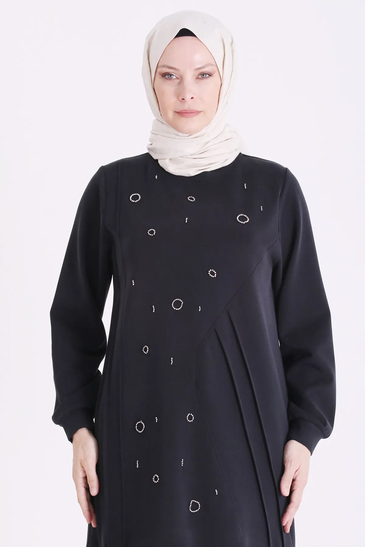 Behrem Taş İşlemeli Tunik-LYN04698 Siyah