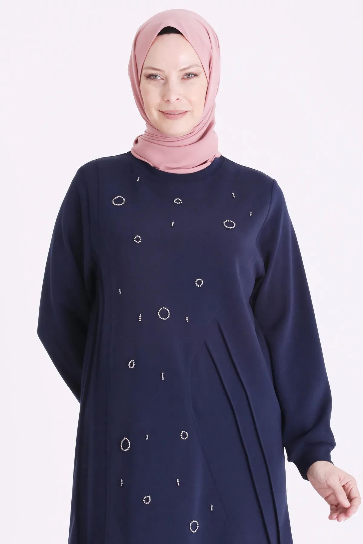 Behrem Taş İşlemeli Tunik-LYN04698 Lacivert