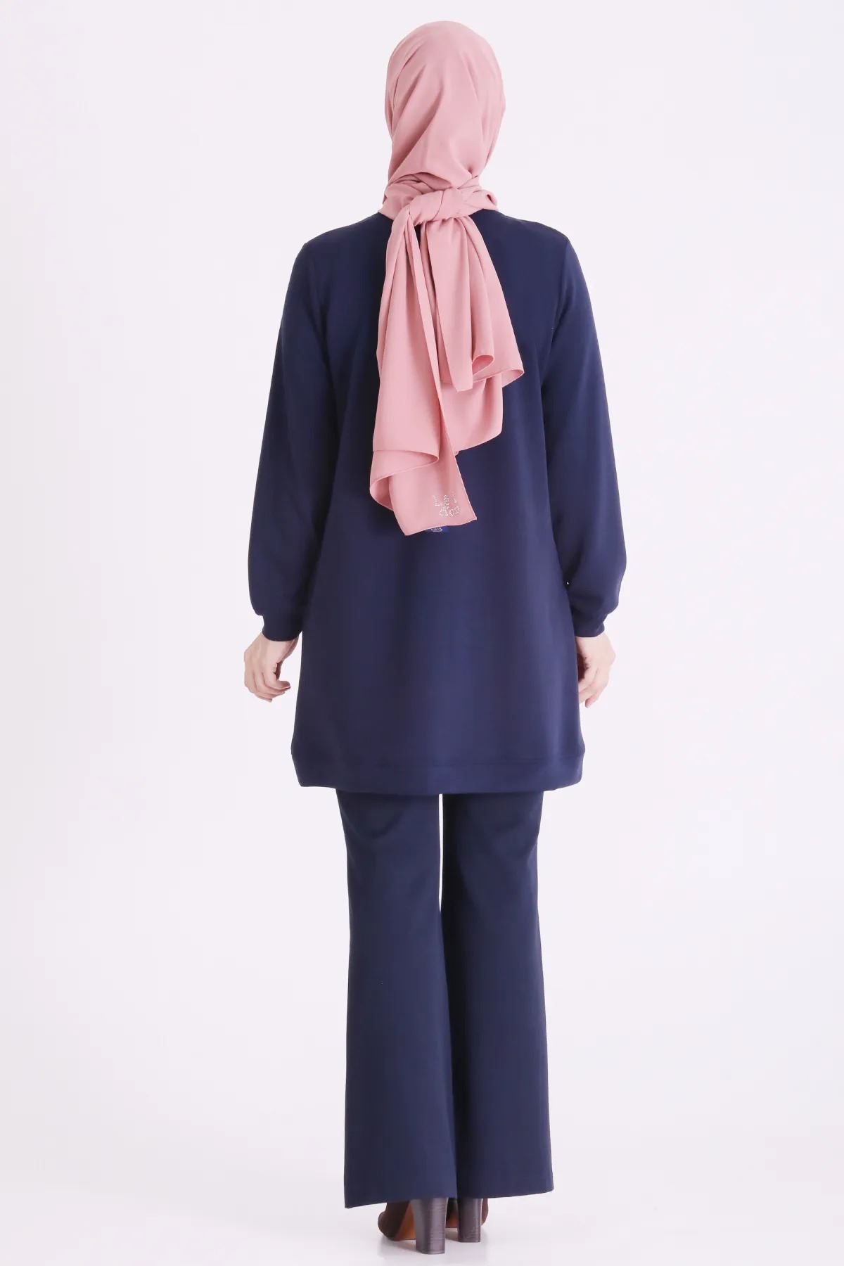 Behrem Taş İşlemeli Tunik-LYN04698 Lacivert