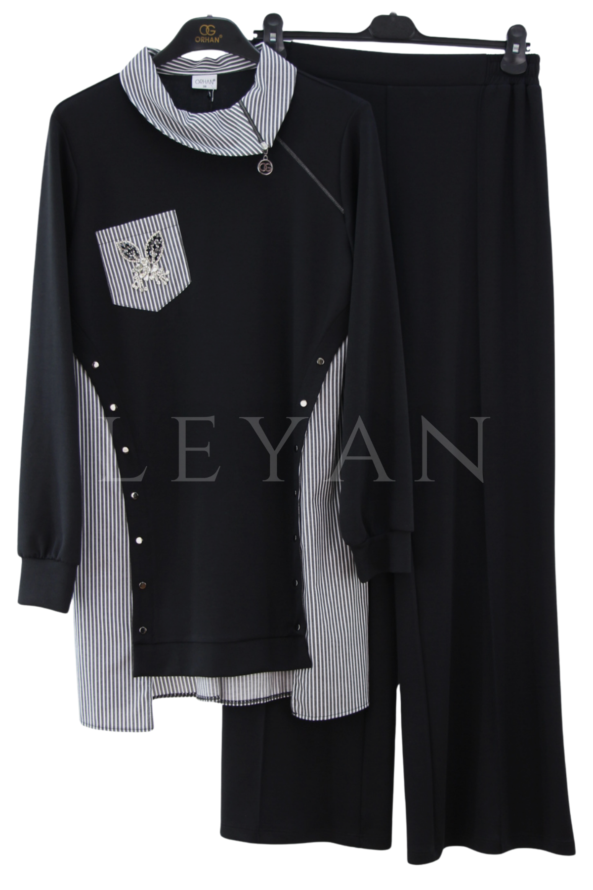 Orhan Store Gömlek Detaylı Takım-LYN04700 Siyah