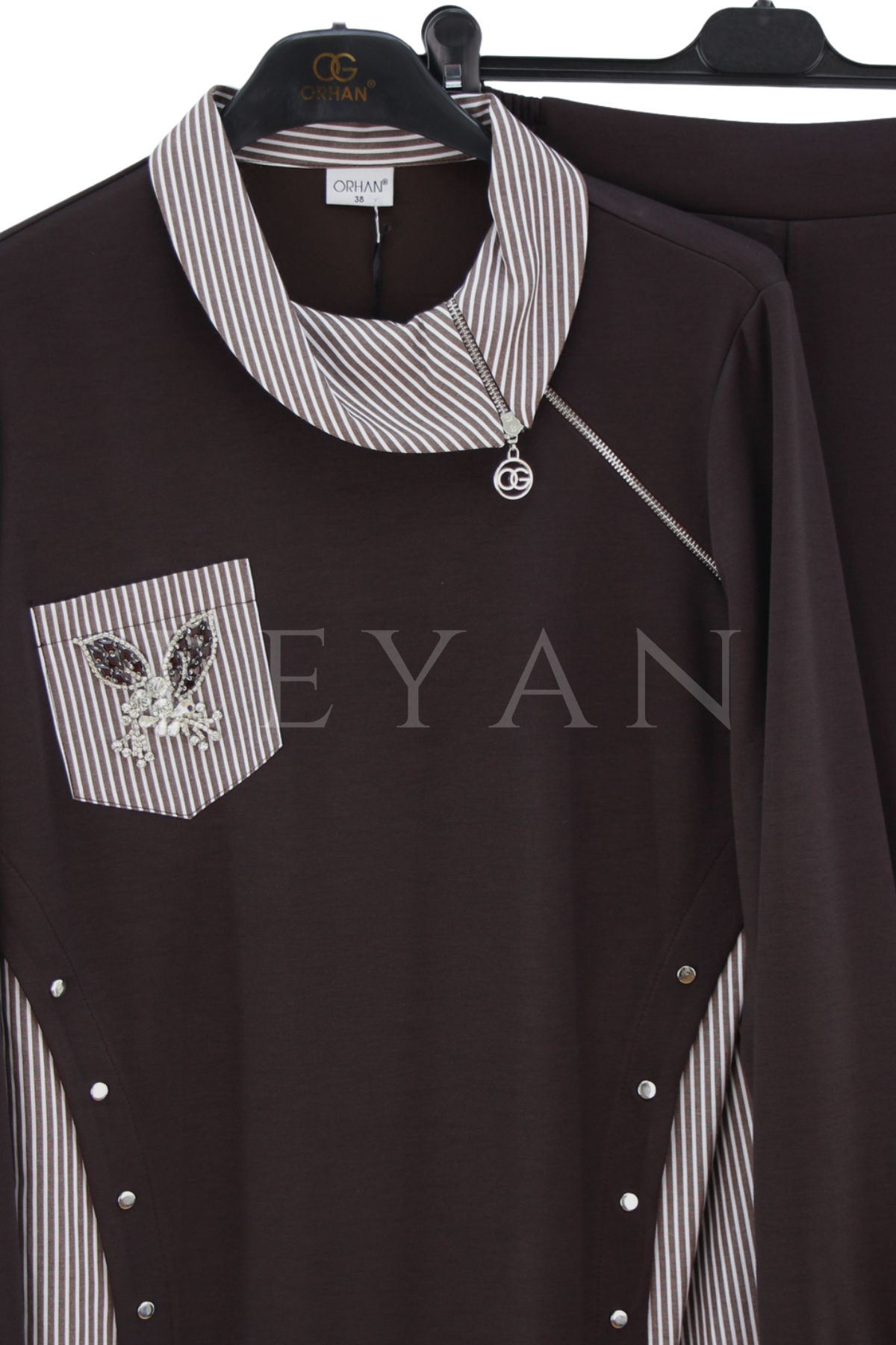 Orhan Store Gömlek Detaylı Takım-LYN04700 Kahve