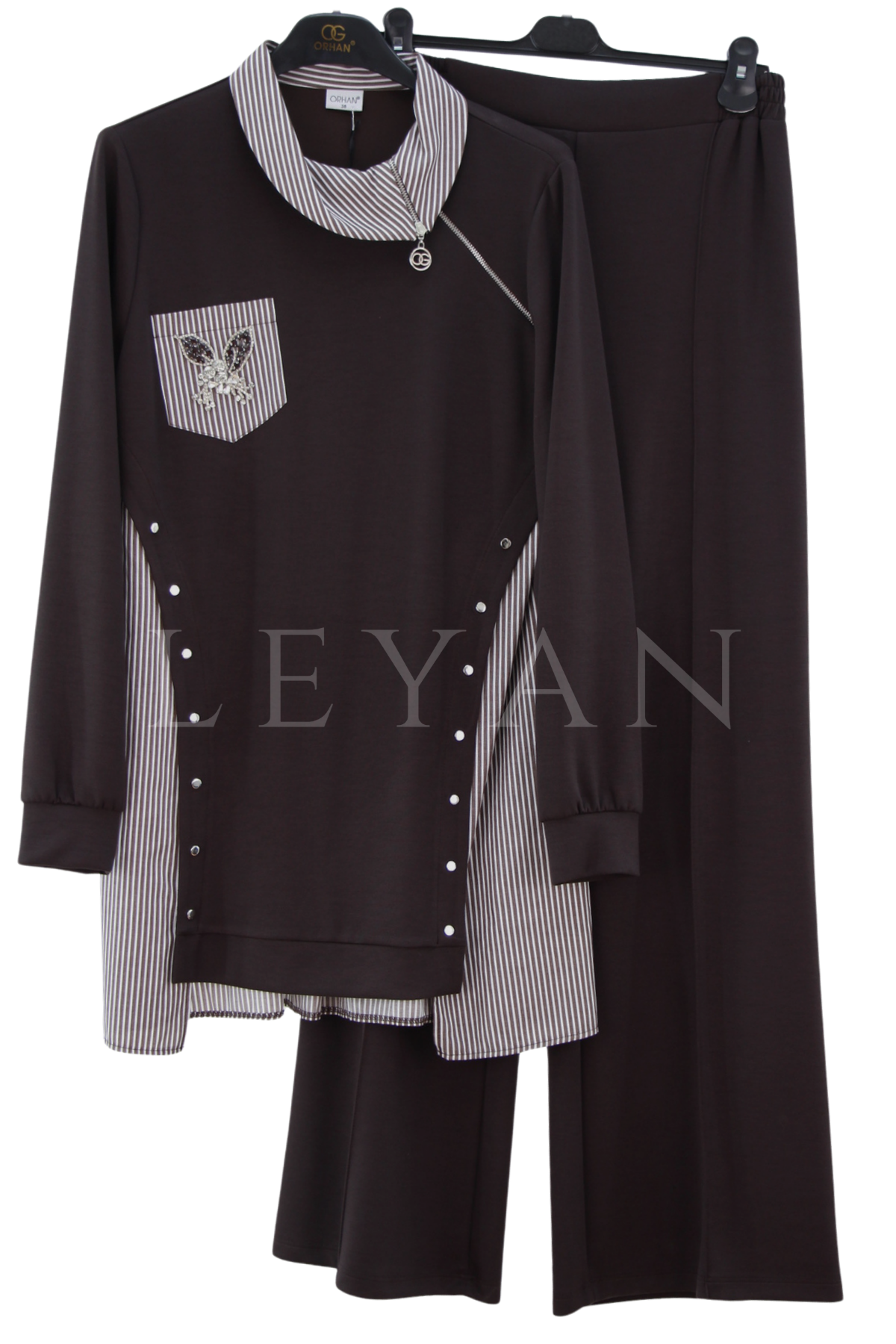 Orhan Store Gömlek Detaylı Takım-LYN04700 Kahve