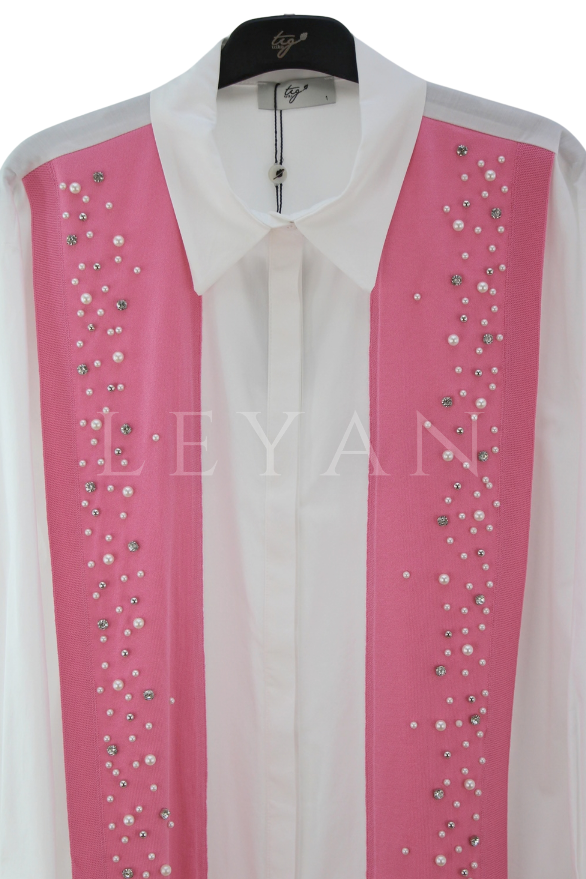 Tığ Triko İncili Triko Mixli Gömlek-LYN04703 Pembe