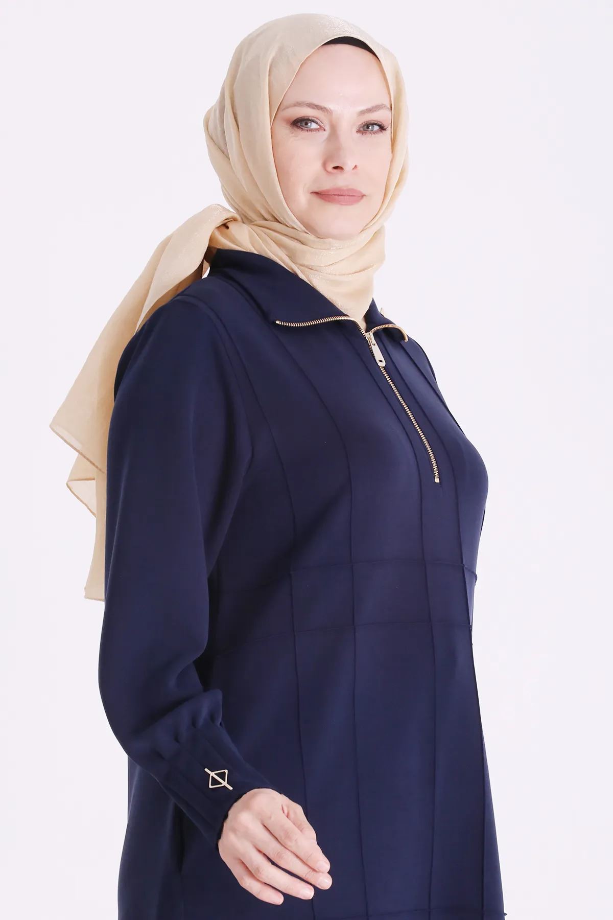 Behrem Nervür Detaylı Tunik-LYN04704 Lacivert