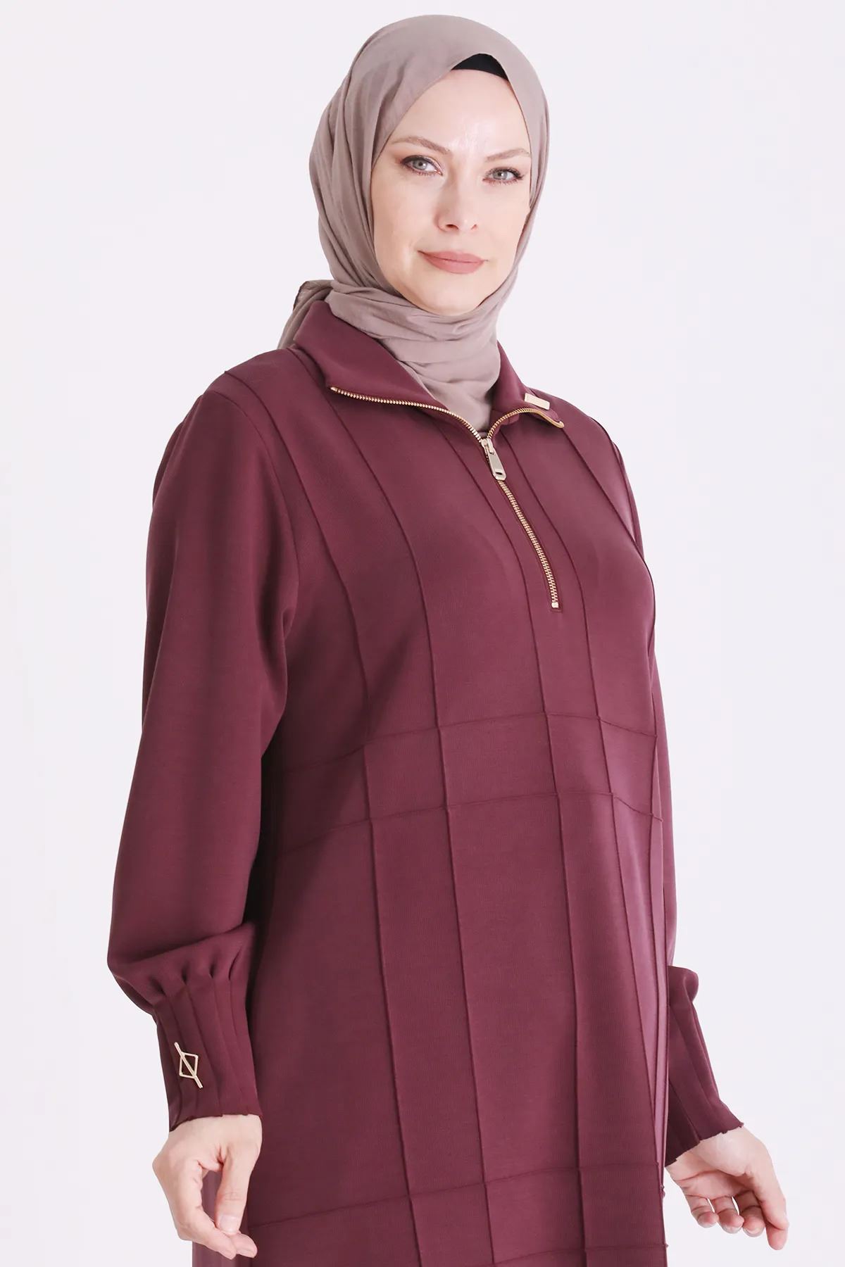 Behrem Nervür Detaylı Tunik-LYN04704 Bordo