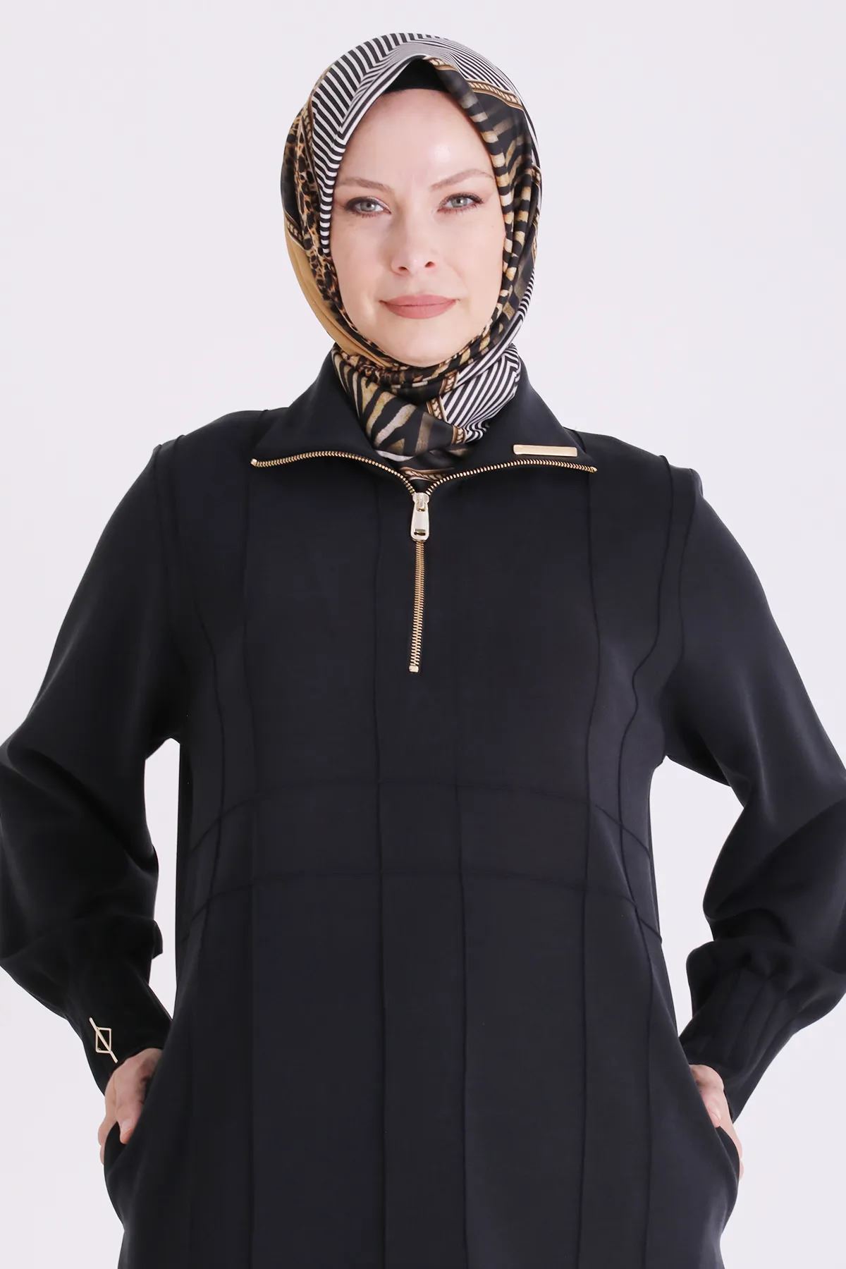 Behrem Nervür Detaylı Tunik-LYN04704 Siyah