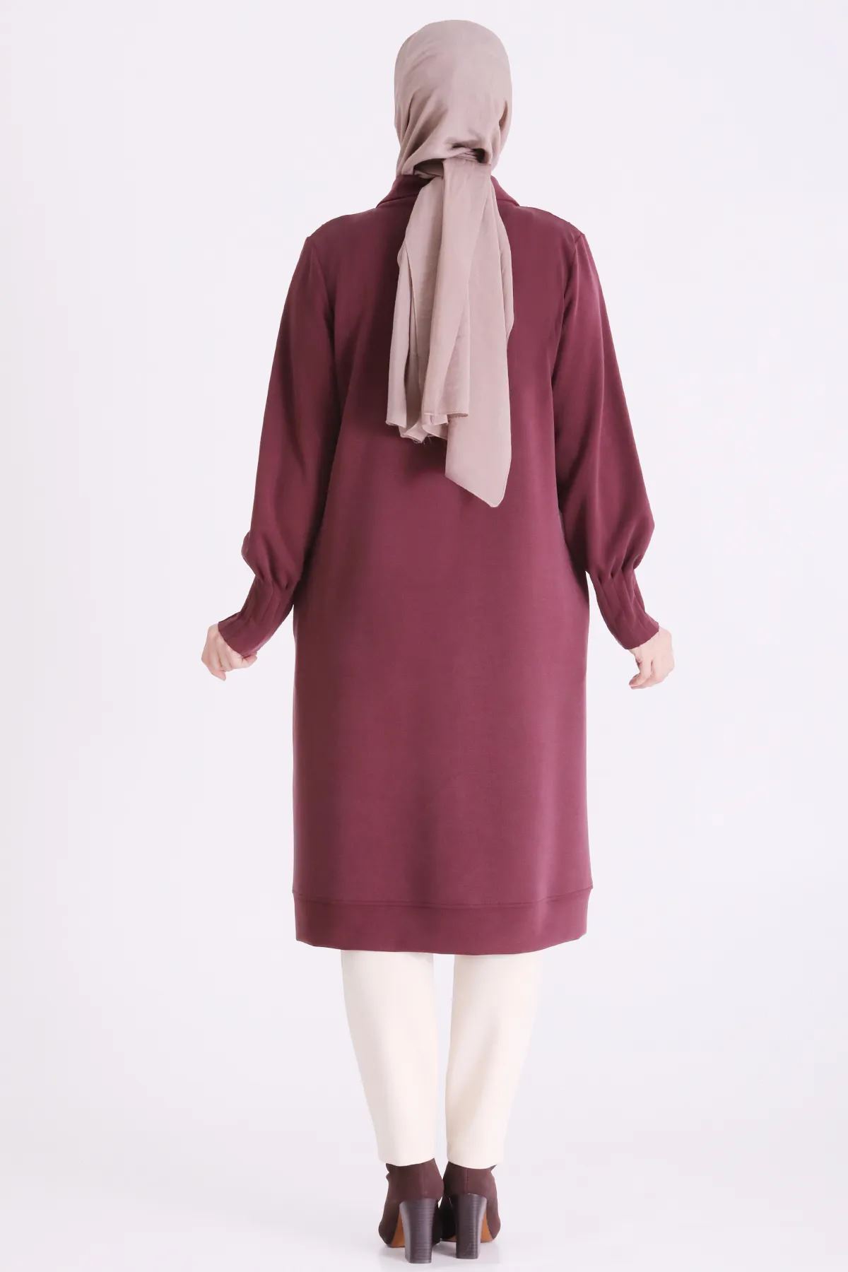 Behrem Nervür Detaylı Tunik-LYN04704 Bordo