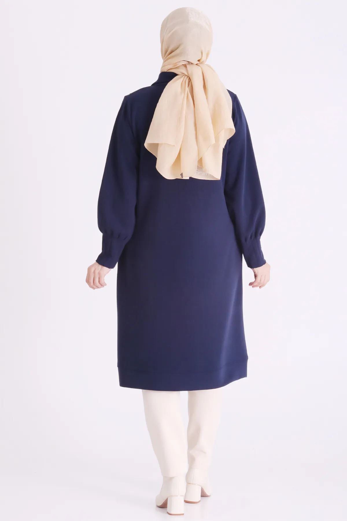 Behrem Nervür Detaylı Tunik-LYN04704 Lacivert