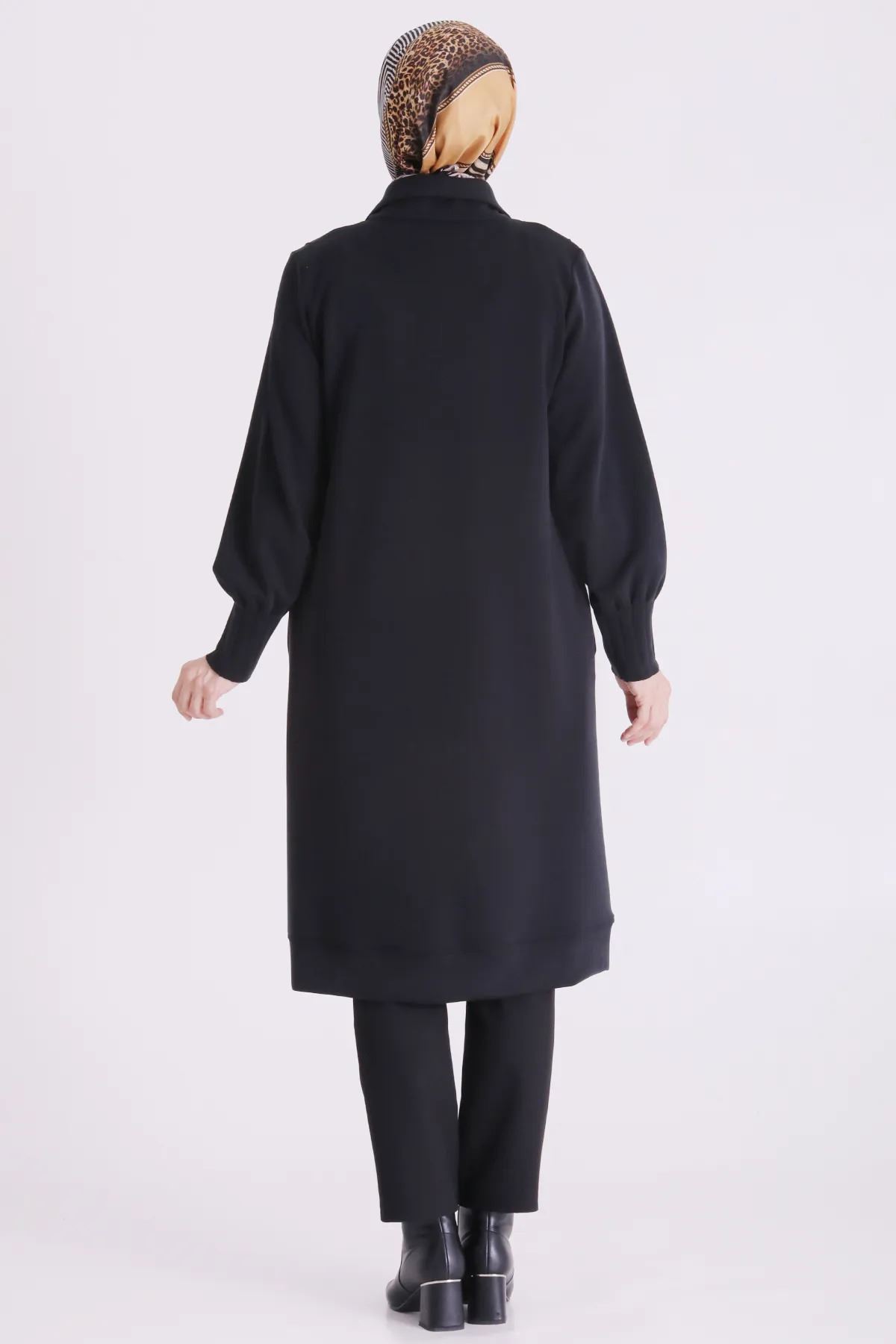 Behrem Nervür Detaylı Tunik-LYN04704 Siyah