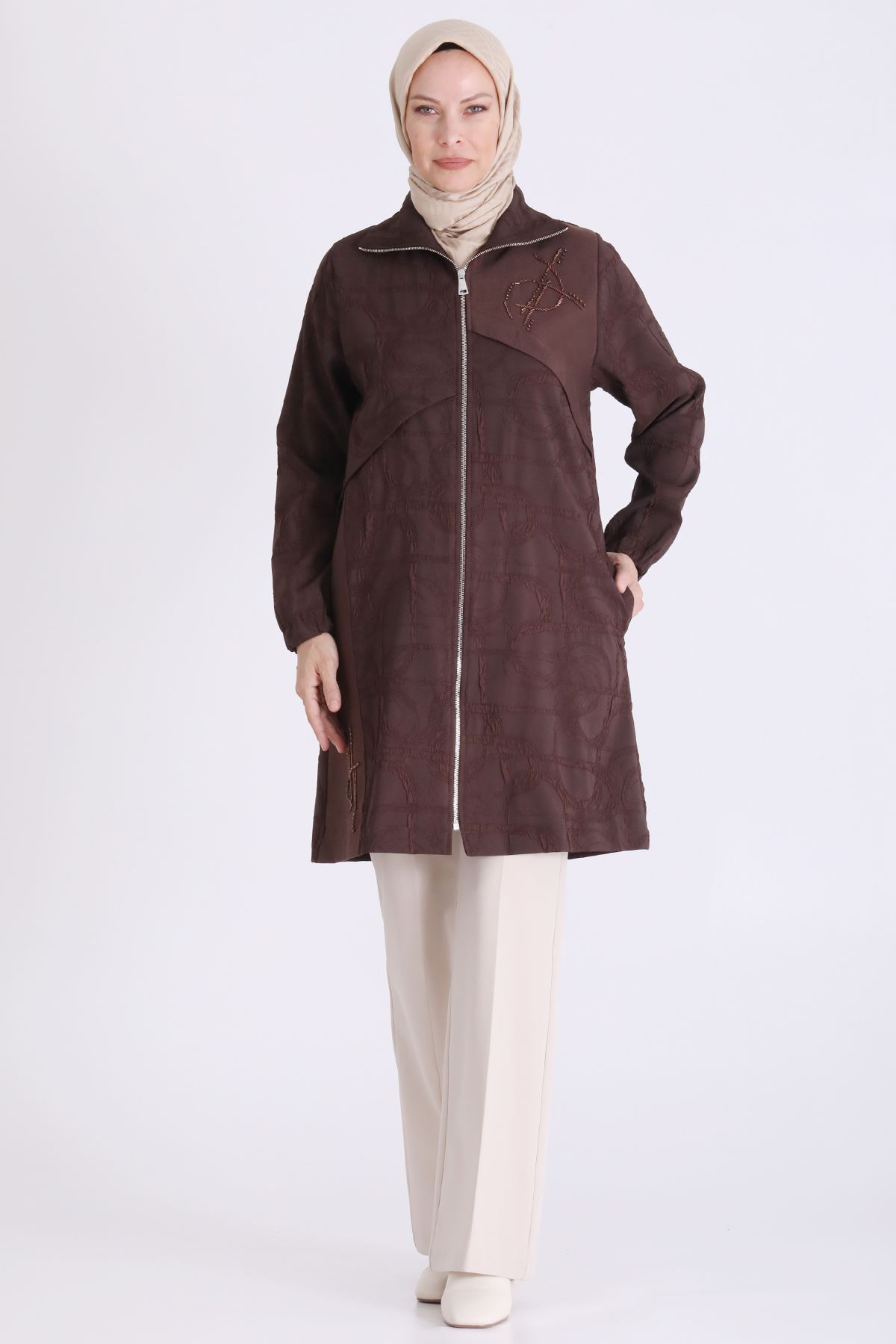Behrem İşlemeli Brokar Kap-LYN04706 Kahve