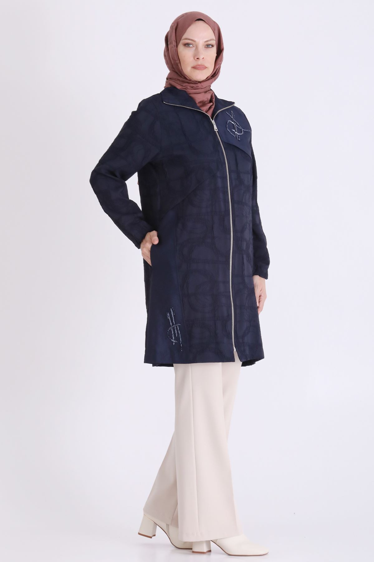 Behrem İşlemeli Brokar Kap-LYN04706 Lacivert