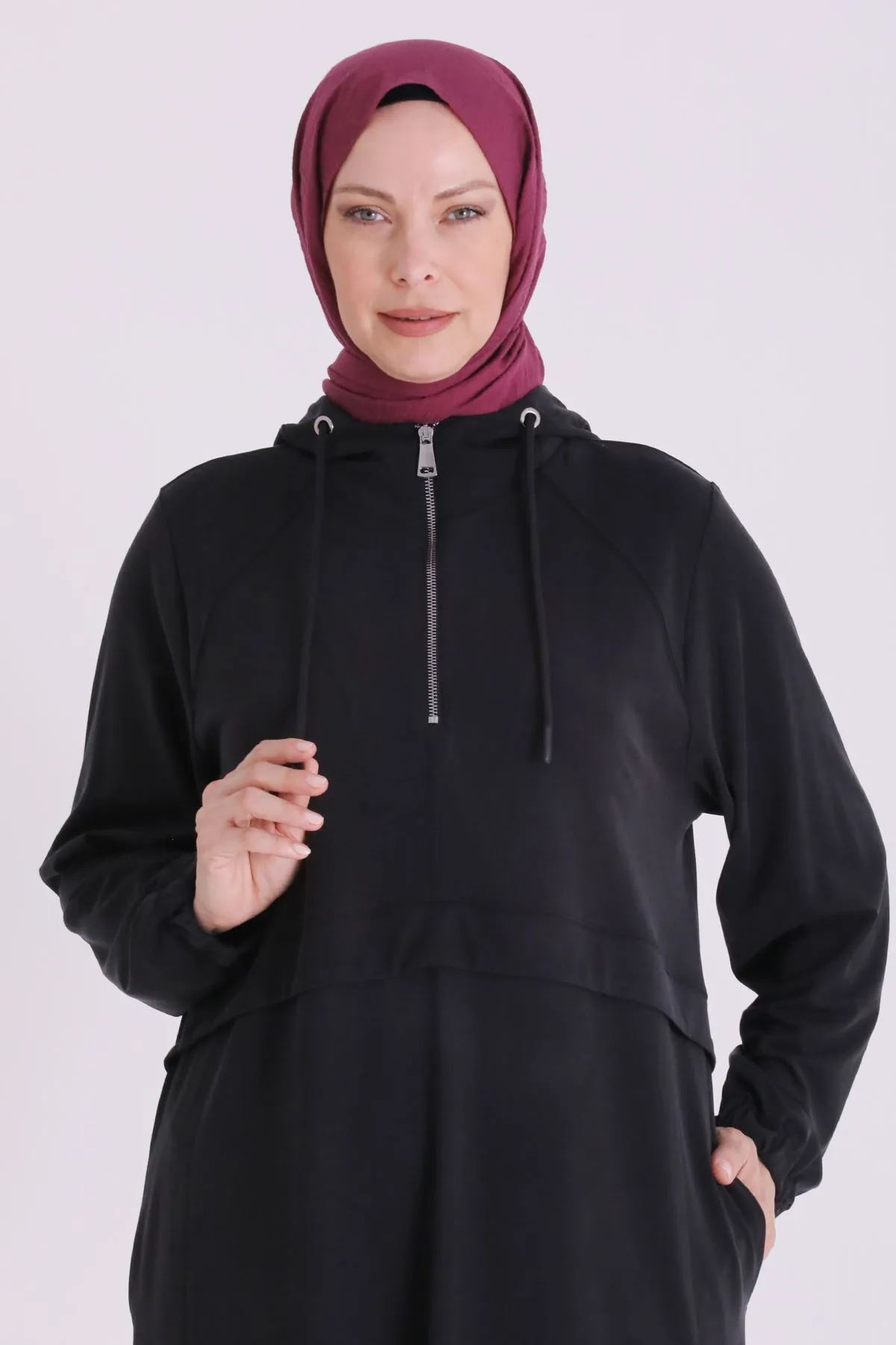 Kapşonlu Spor Elbise-LYN04709 Siyah