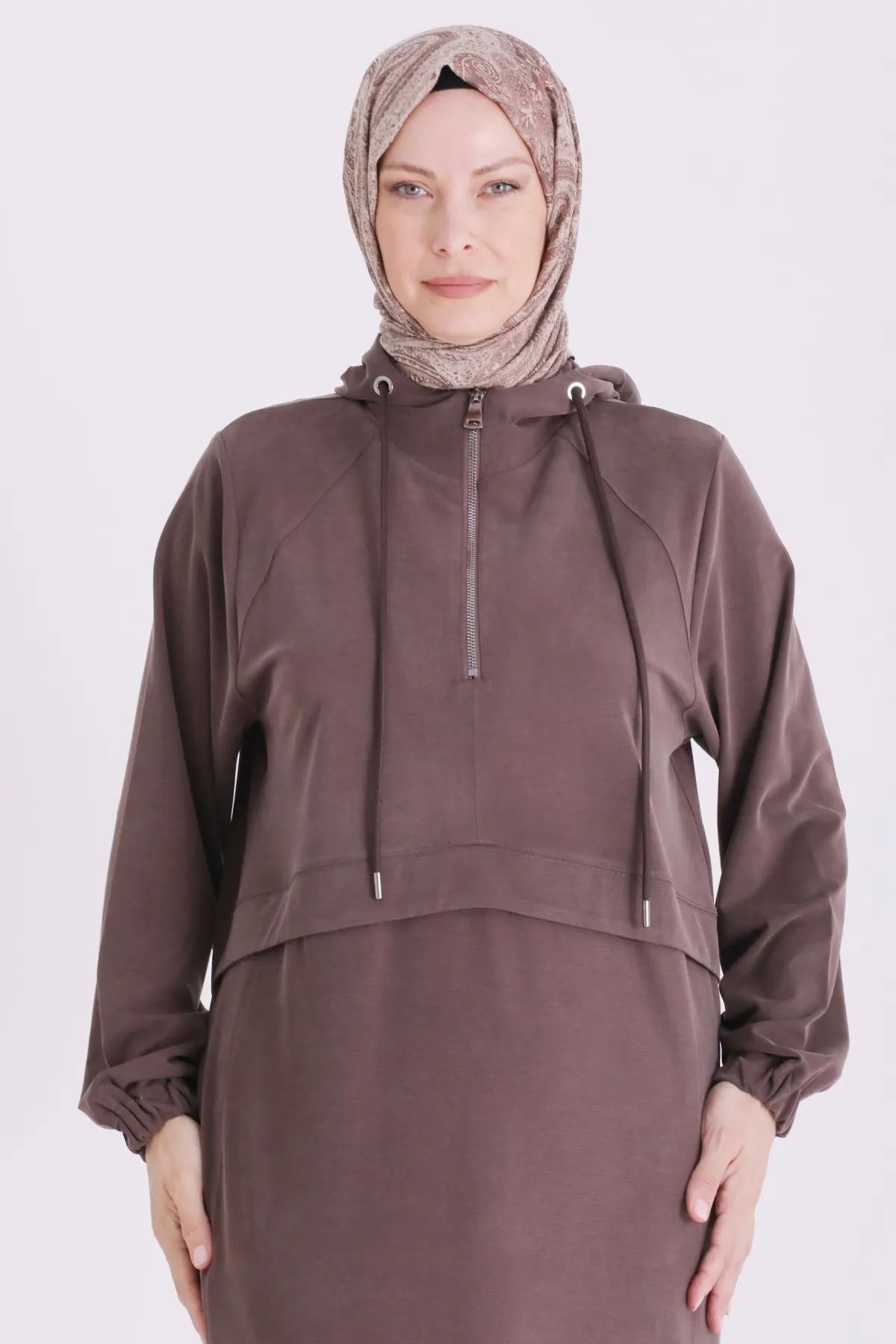 Kapşonlu Spor Elbise-LYN04709 Kahve
