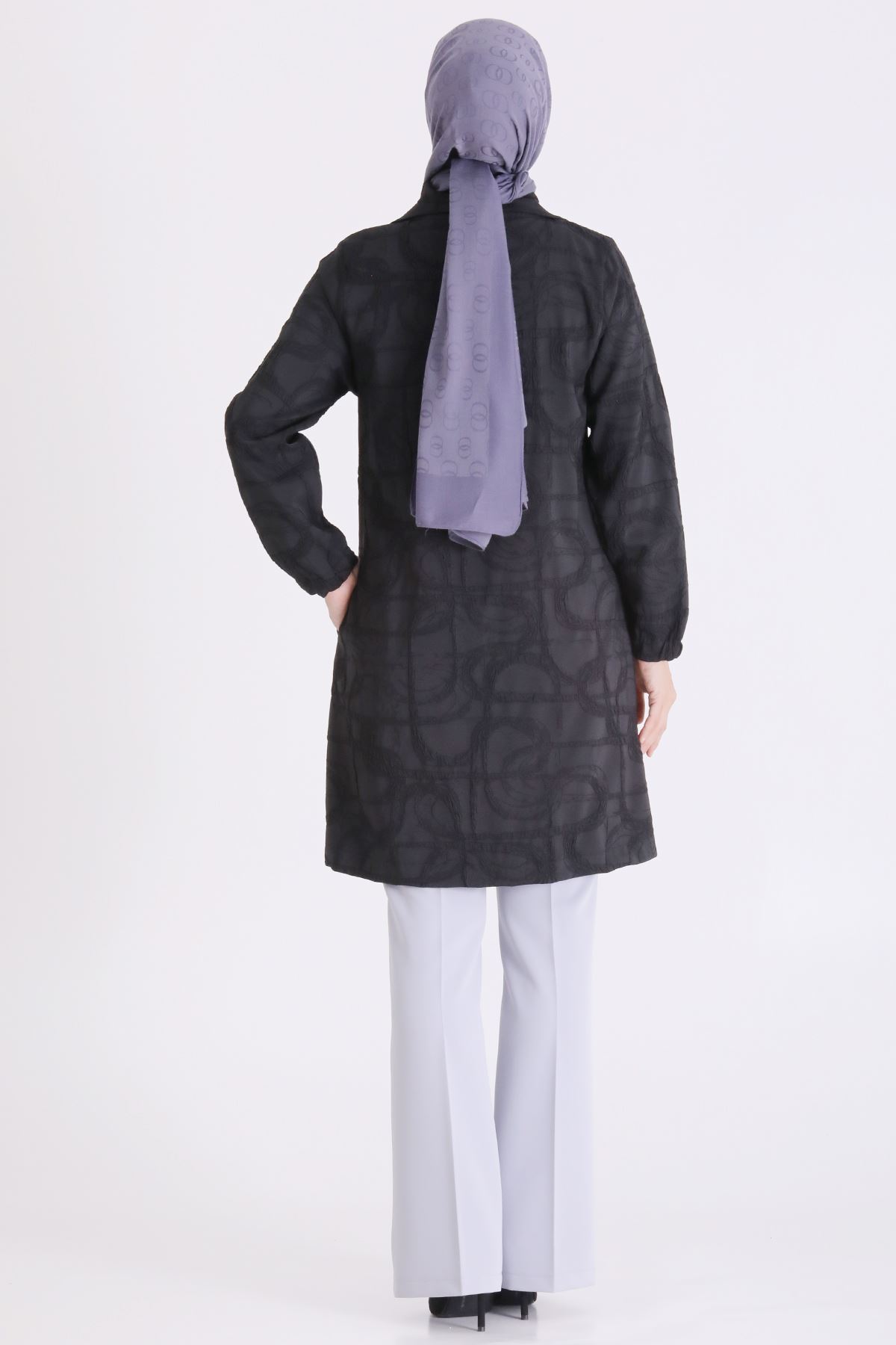 Behrem İşlemeli Brokar Kap-LYN04706 Siyah