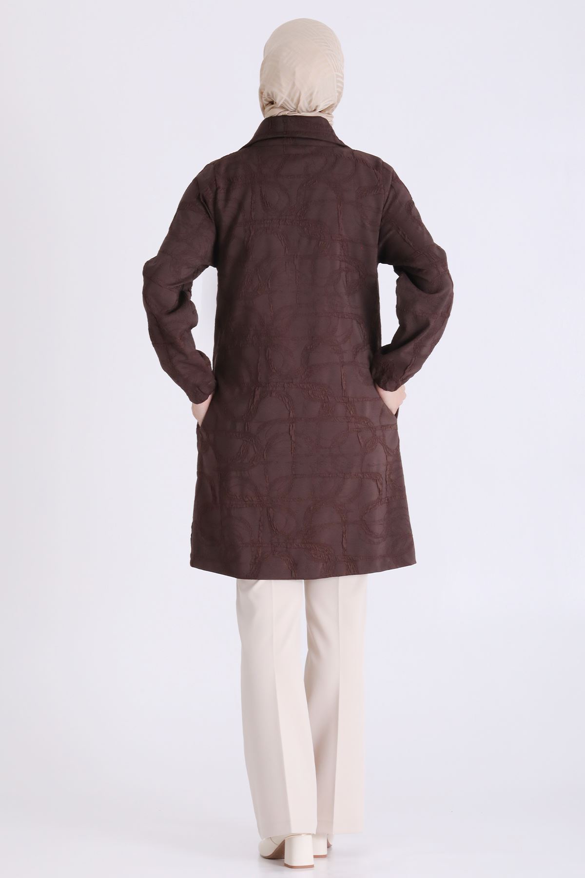 Behrem İşlemeli Brokar Kap-LYN04706 Kahve