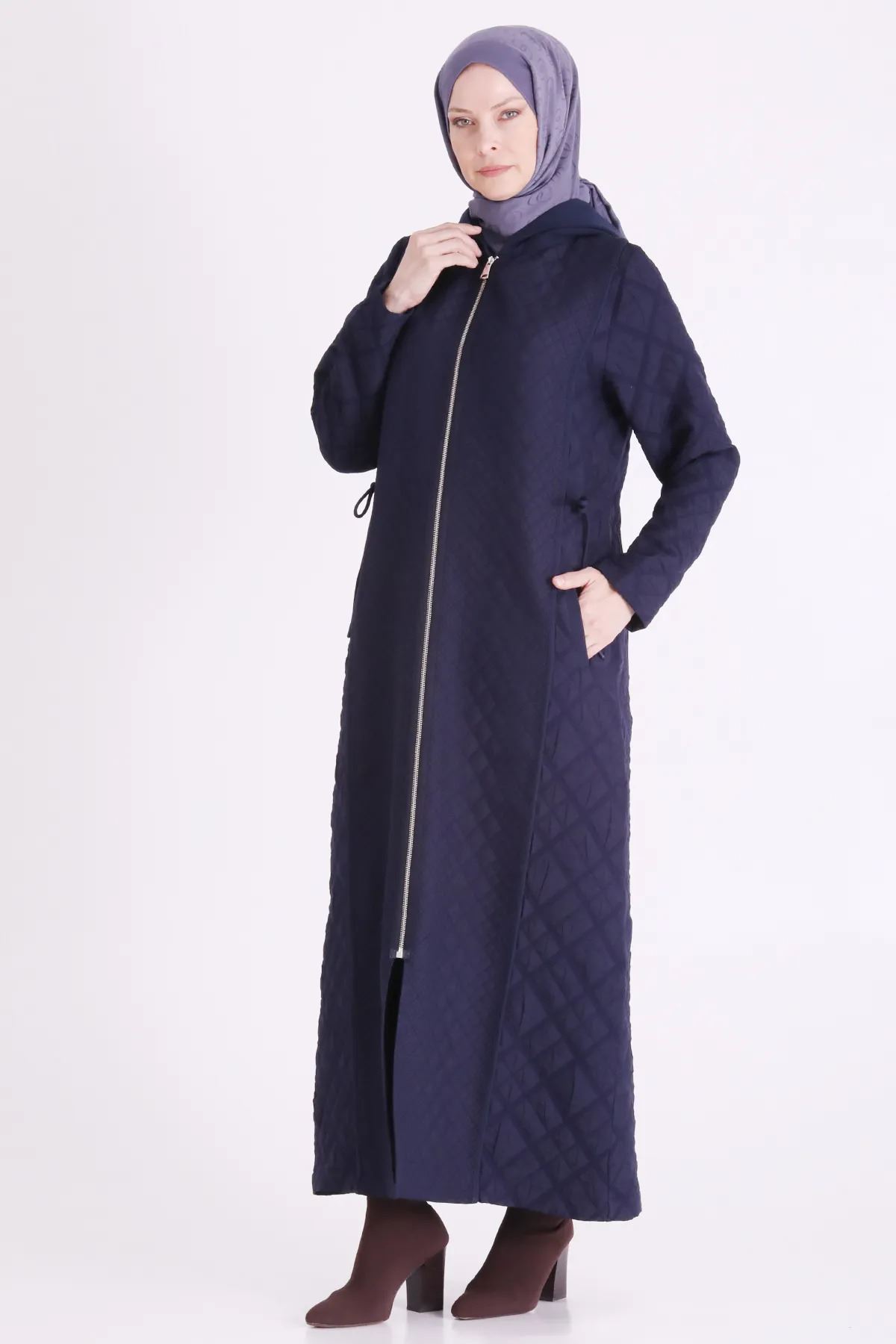 Behrem Kapitone Fermuarlı Ferace-LYN04711 Lacivert