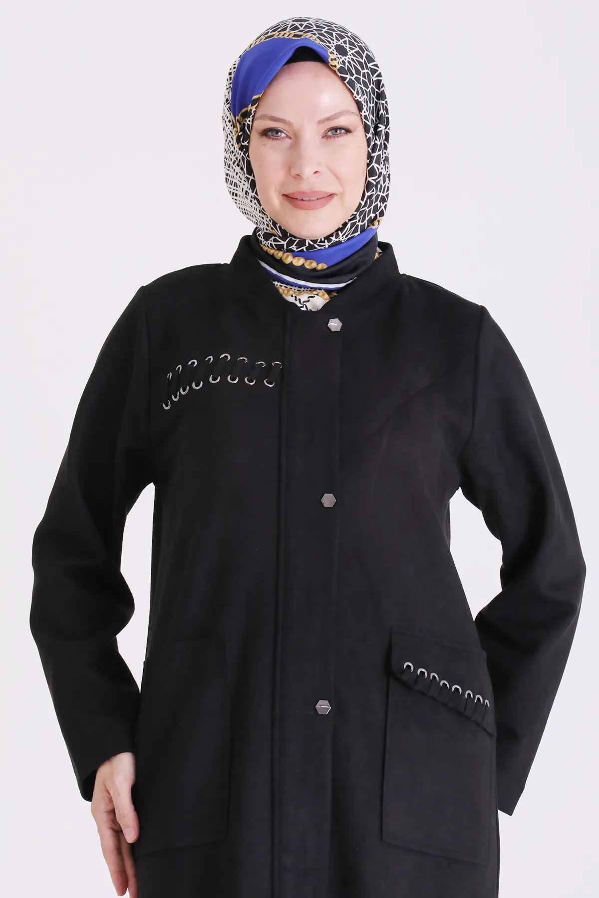 Kuşgözü Detaylı Süet Ferace-LYN04710 Siyah