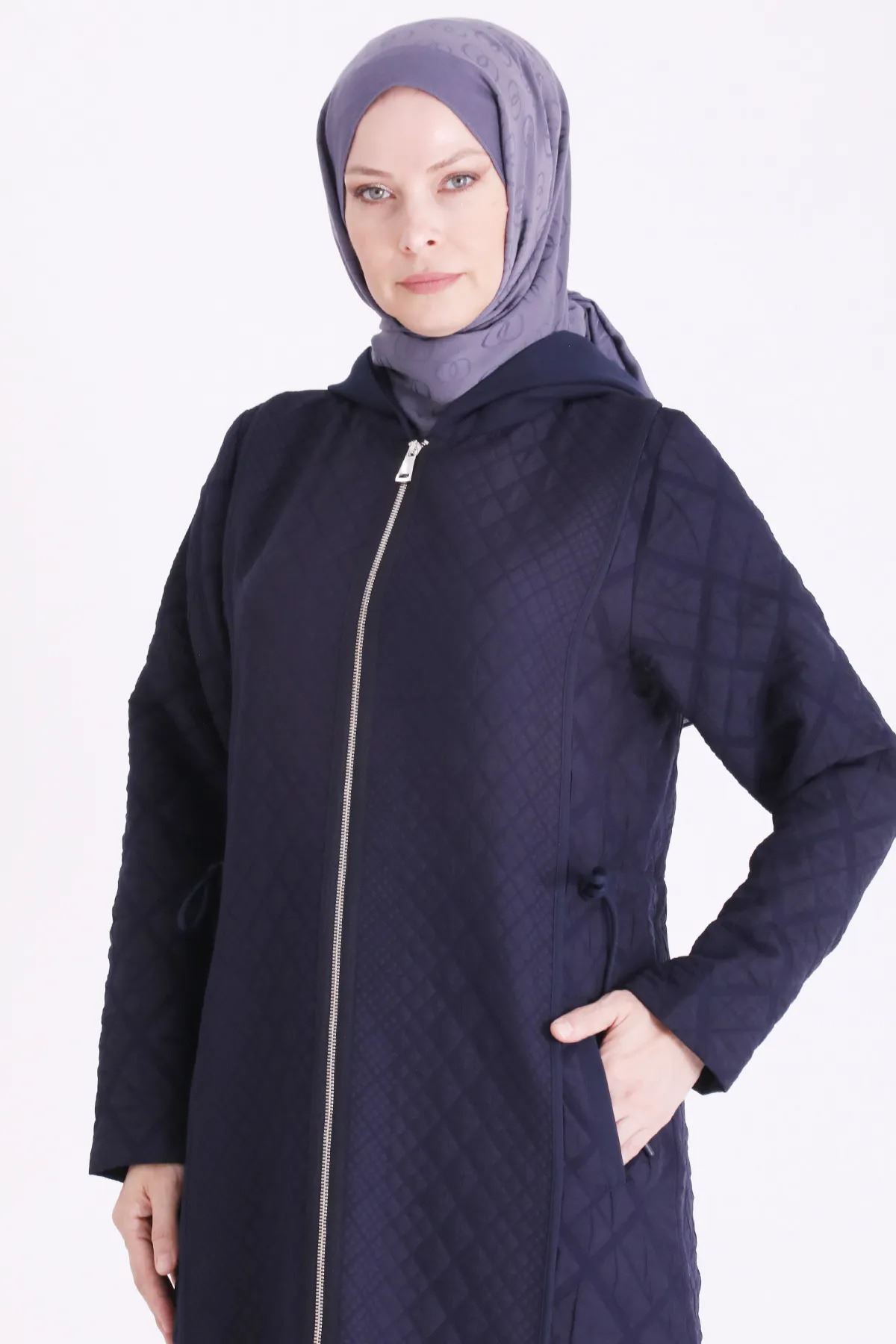 Behrem Kapitone Fermuarlı Ferace-LYN04711 Lacivert