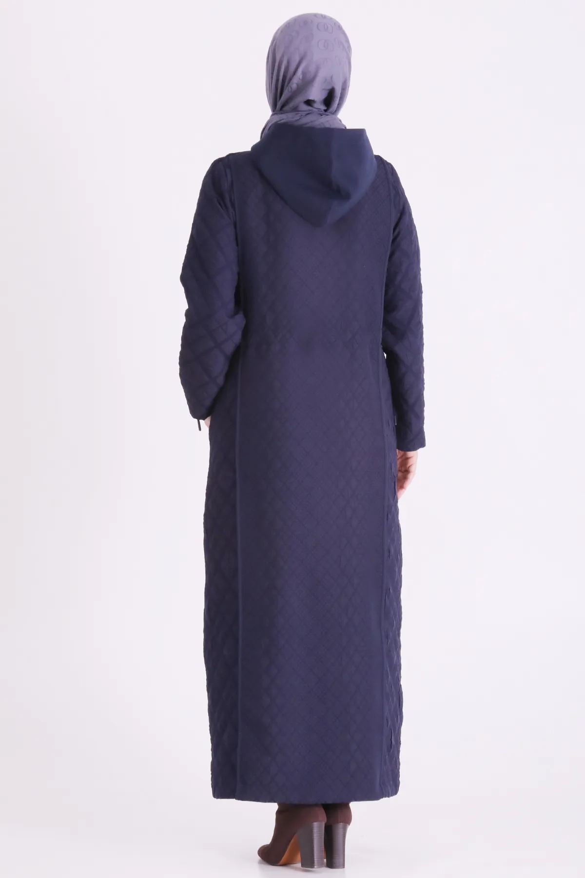 Behrem Kapitone Fermuarlı Ferace-LYN04711 Lacivert