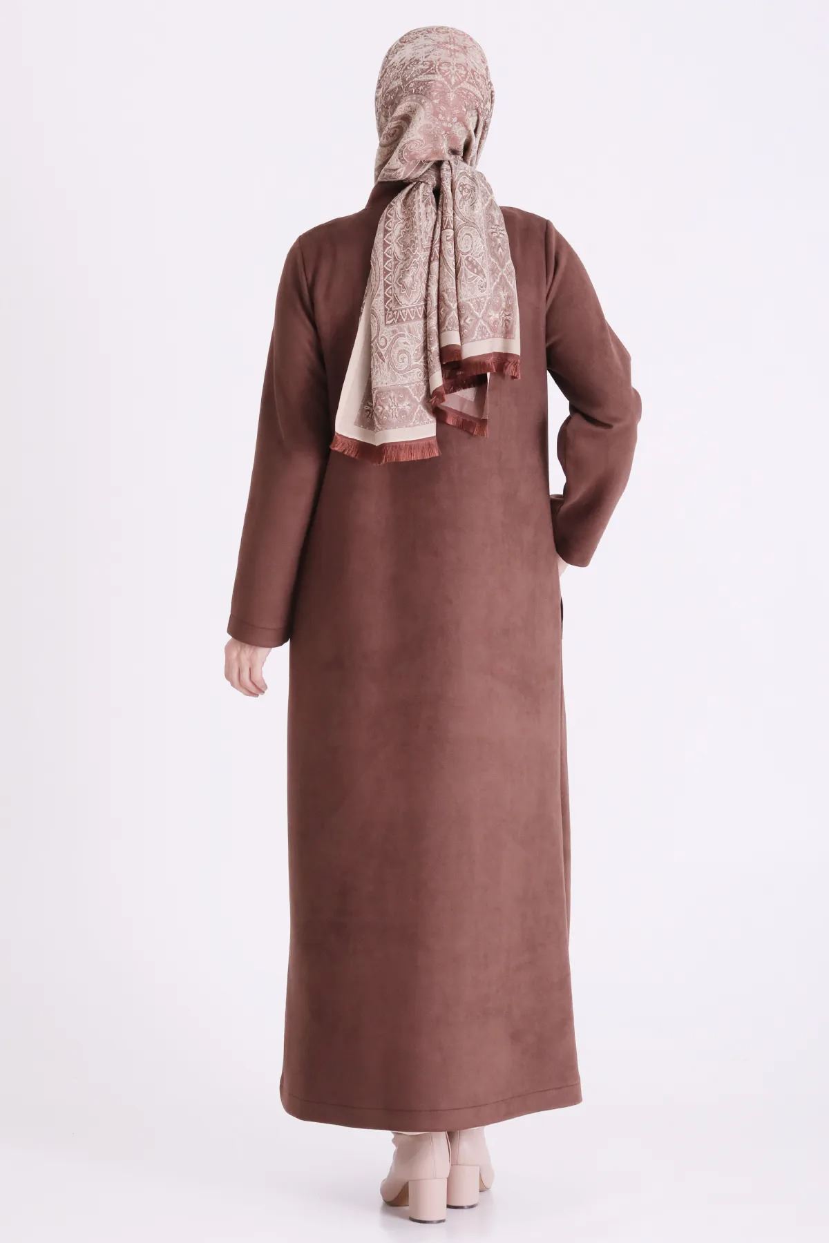 Kuşgözü Detaylı Süet Ferace-LYN04710 Kahve
