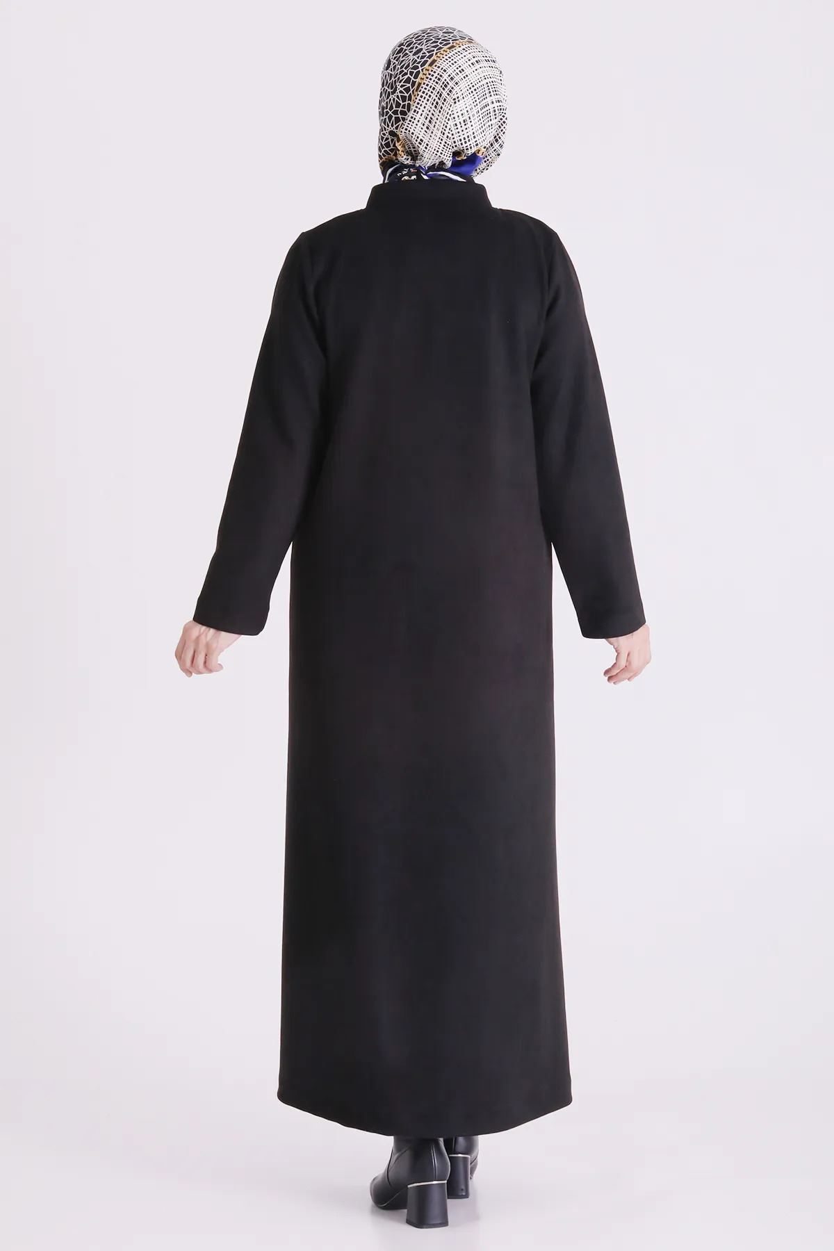 Kuşgözü Detaylı Süet Ferace-LYN04710 Siyah