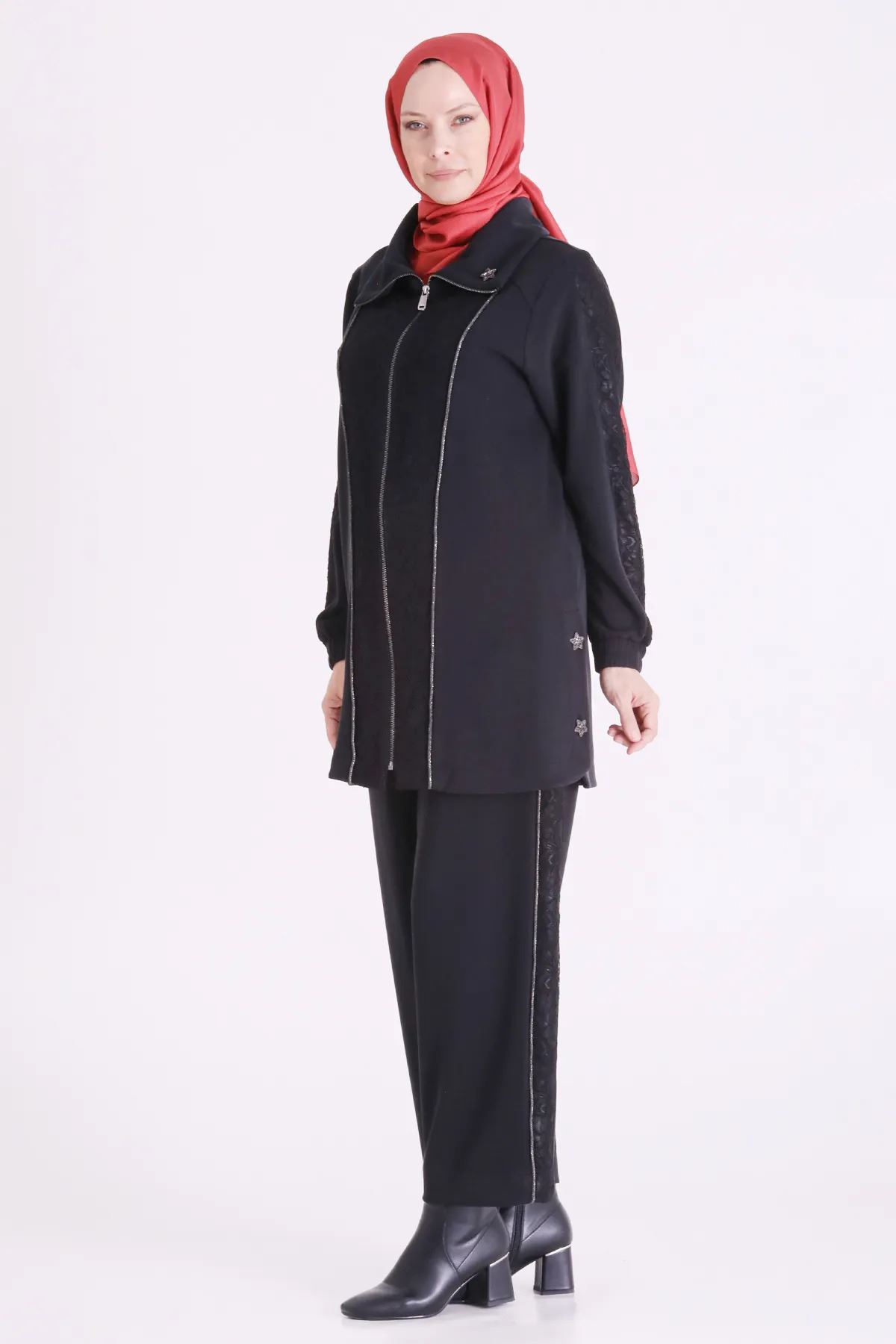 Behrem Güpür Detaylı Takım-LYN04716 Siyah