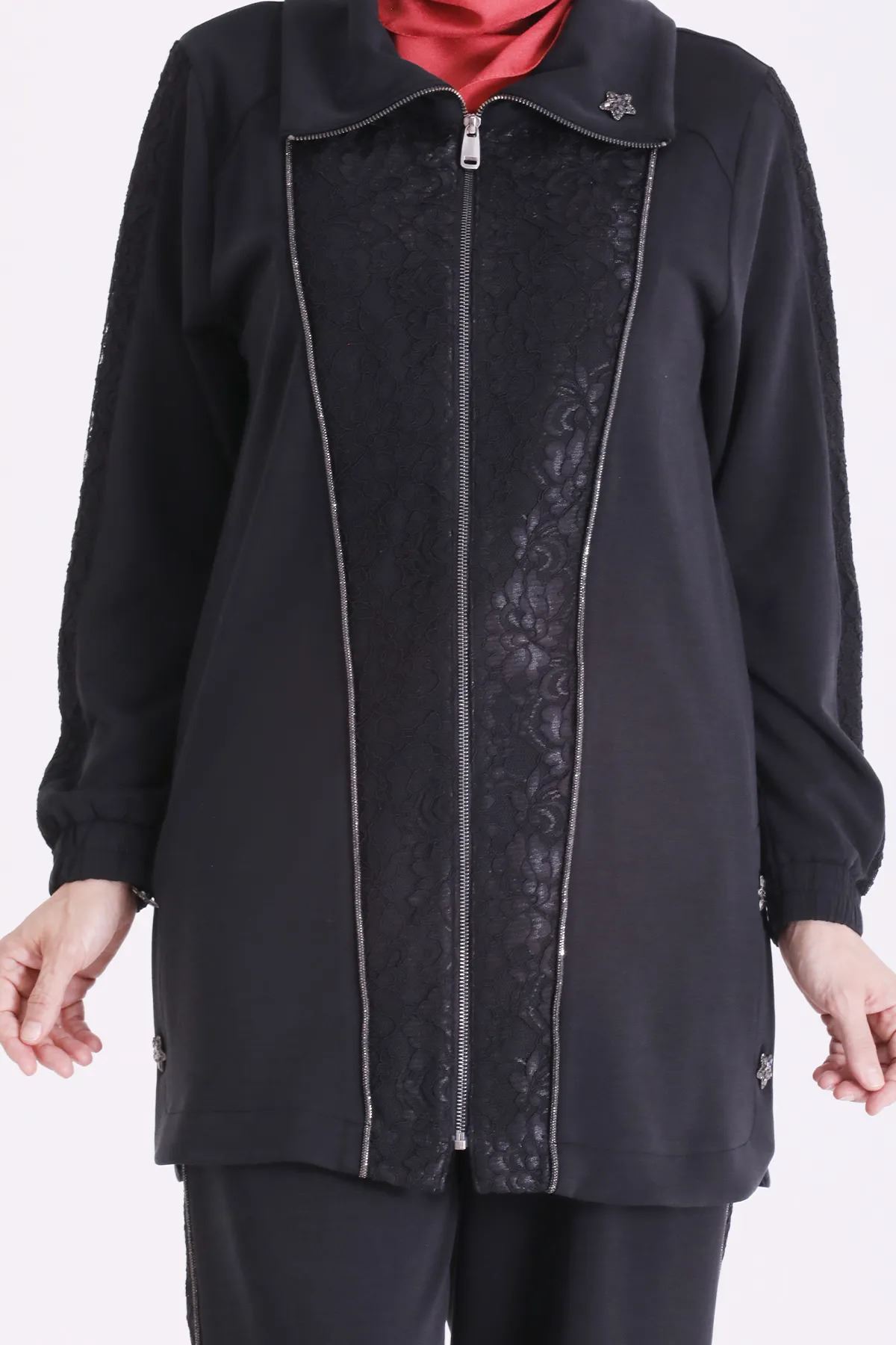 Behrem Güpür Detaylı Takım-LYN04716 Siyah