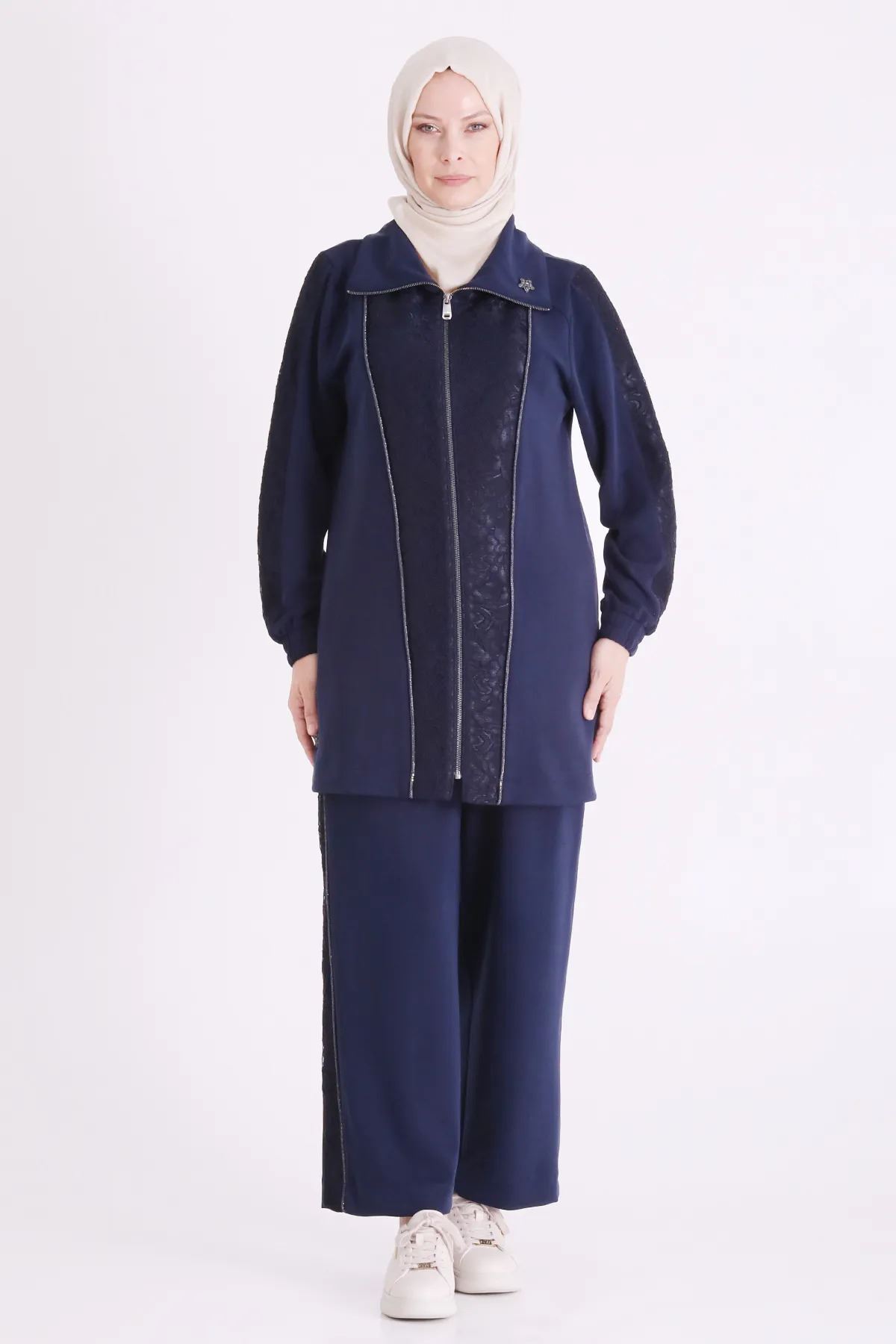 Behrem Güpür Detaylı Takım-LYN04716 Lacivert
