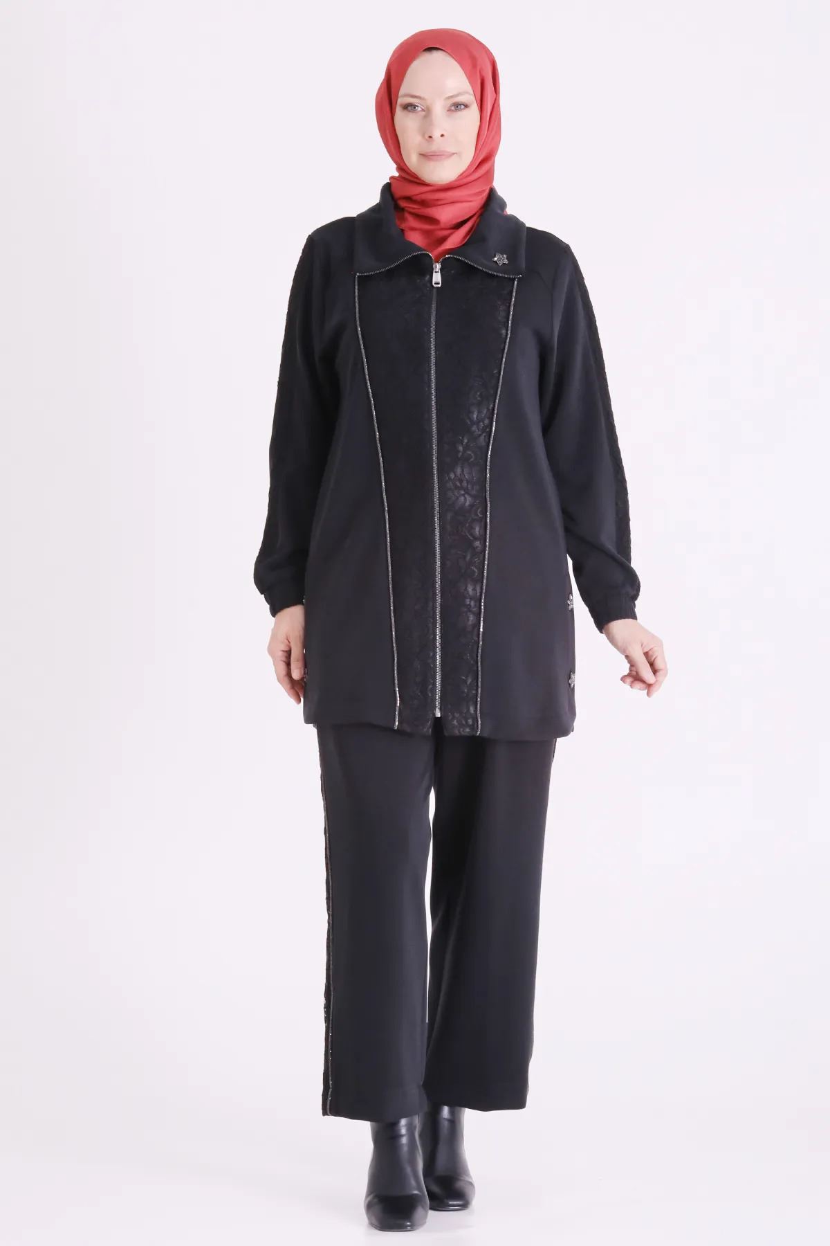 Behrem Güpür Detaylı Takım-LYN04716 Siyah