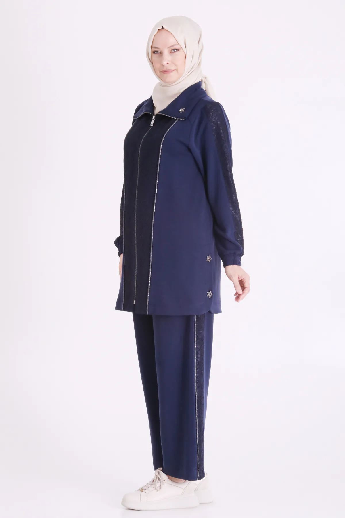 Behrem Güpür Detaylı Takım-LYN04716 Lacivert